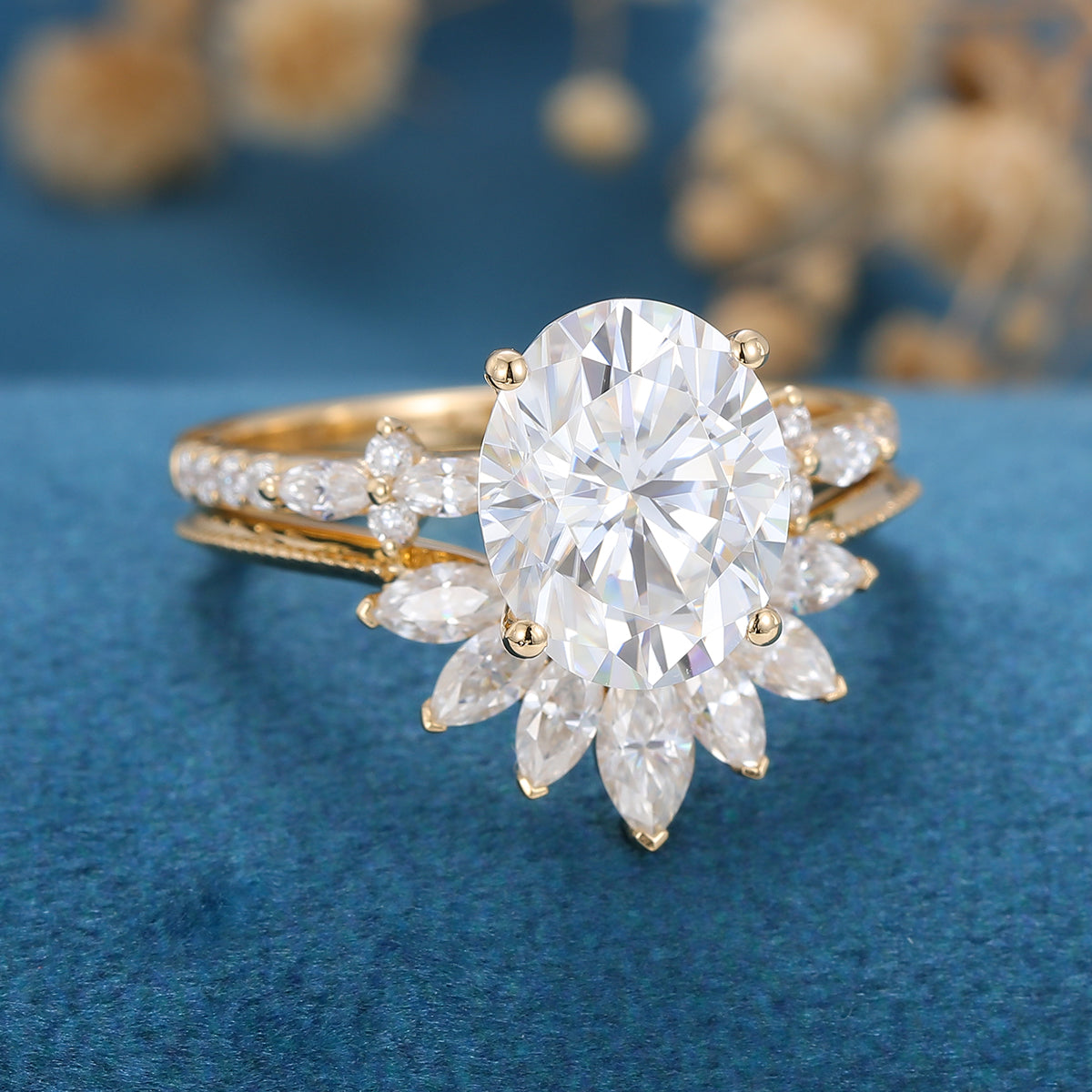 2.72 CT Oval Shaped Moissanite Pave Setting Bridal Set - Camila Brown