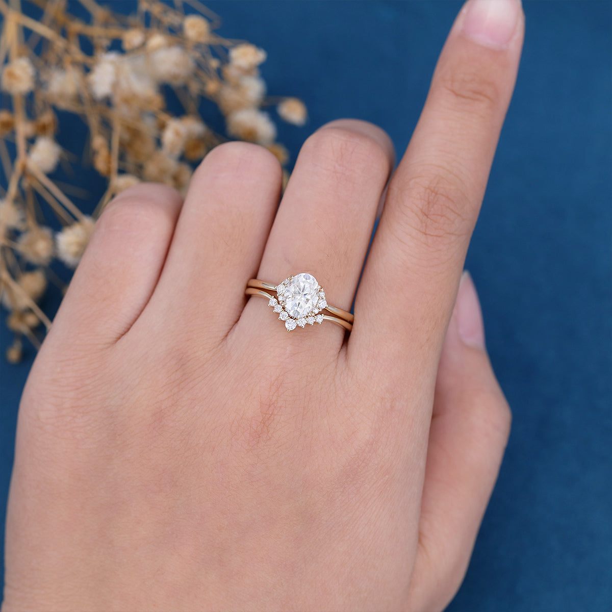 1.33 CT Oval Shaped Moissanite Cluster Bridal Set - Camila Brown