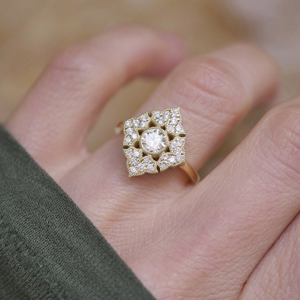 0.45 CT Round Shape cluster Lab Grown Engagement Ring
