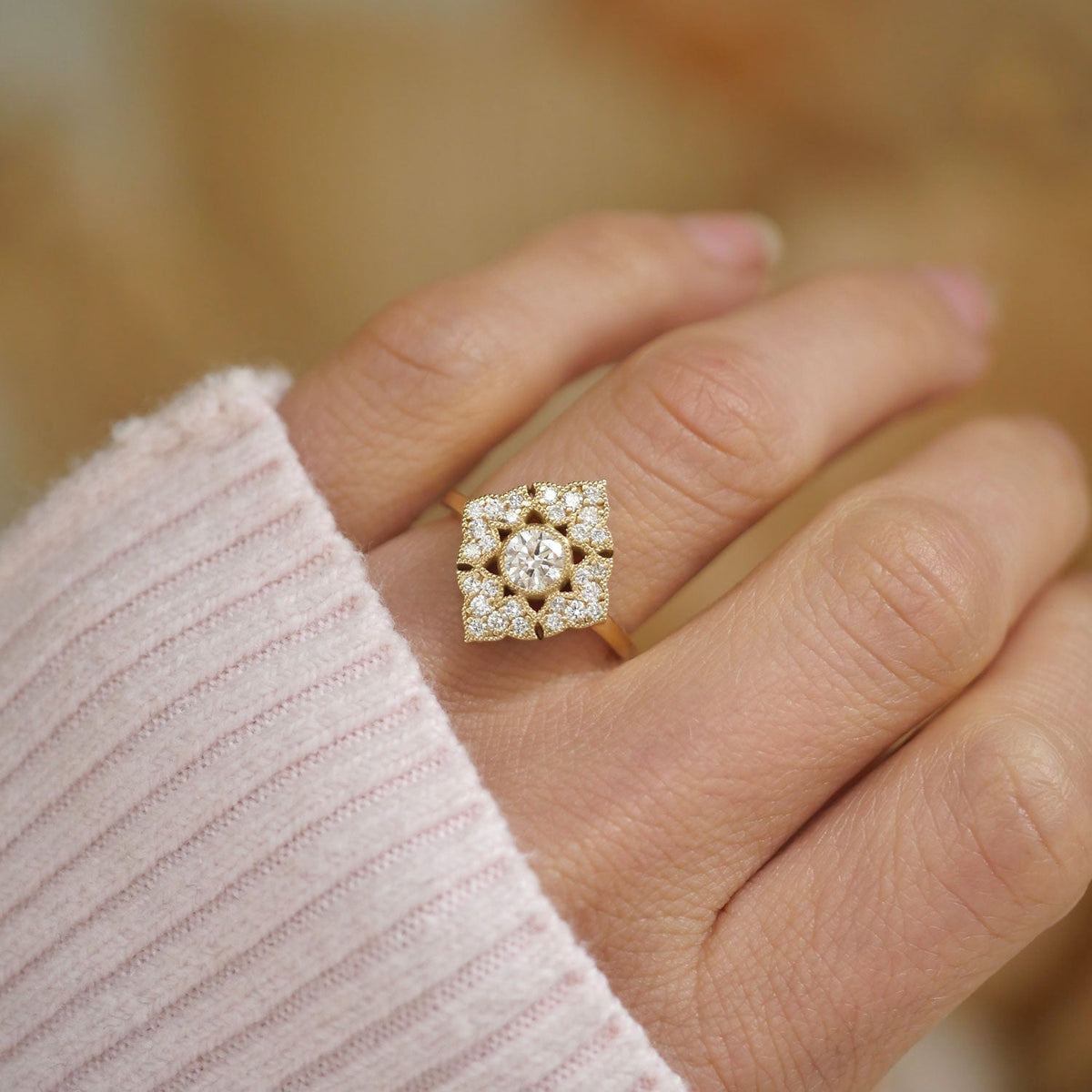 0.45 CT Round Shape cluster Lab Grown Engagement Ring