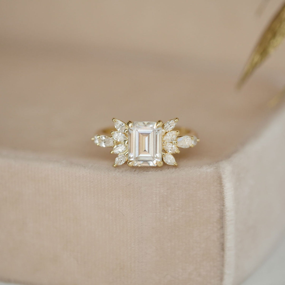 1.50 CT Emerald Shape Lab Grown Cluster Engagement Ring