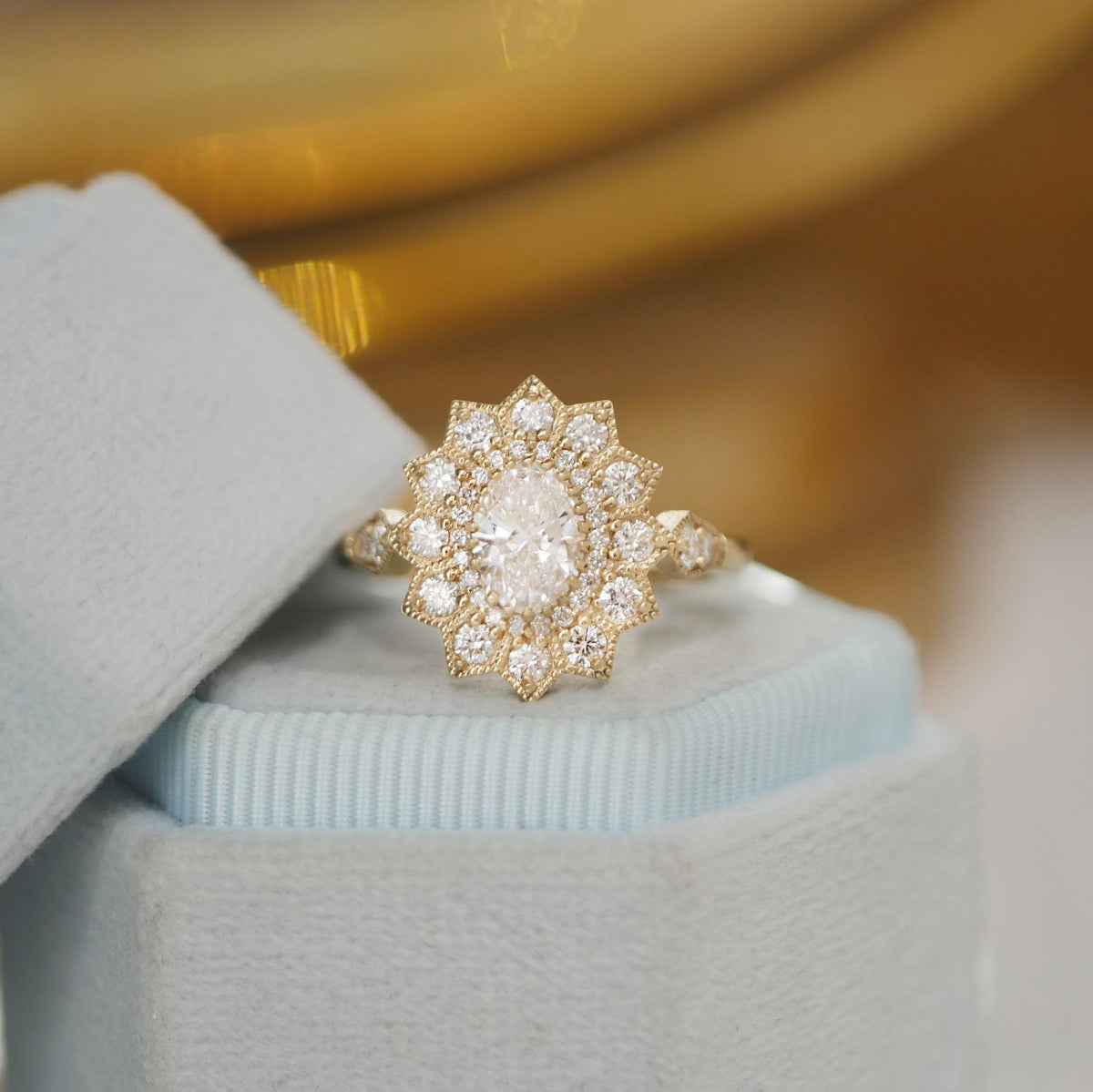0.75 CT Oval Shape Lab Grown Sunflower Engagement Ring