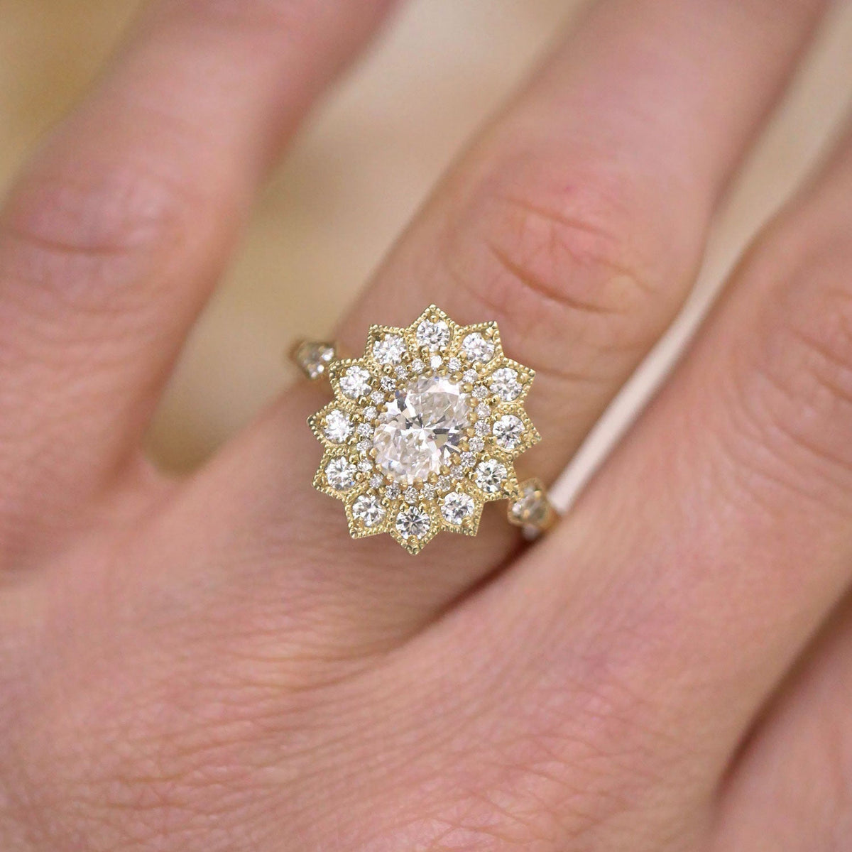 0.75 CT Oval Shape Lab Grown Sunflower Engagement Ring