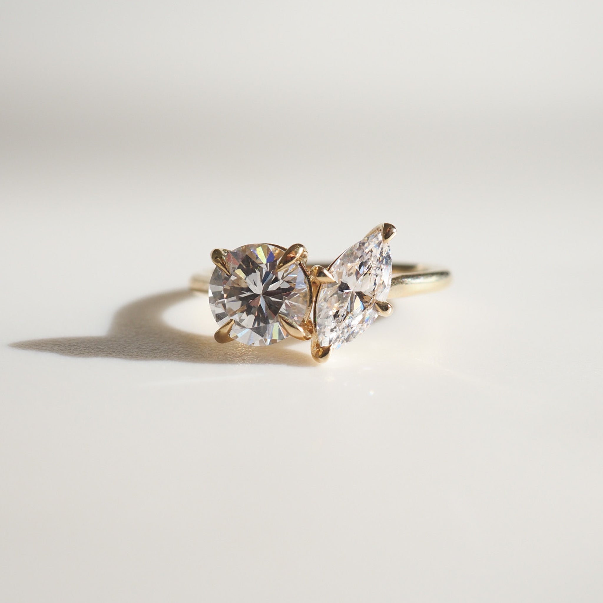 1.62 Carats Round & Marquise Shaped Lab Grown Diamond Two Stone Engagement Ring