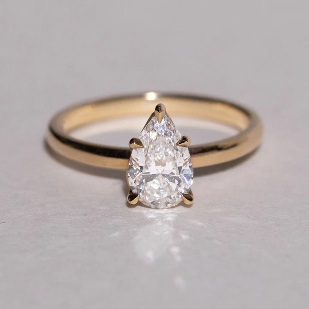 1.11 - 2.5 CT Pear Cut CVD Diamond Solitaire Setting Engagement Ring