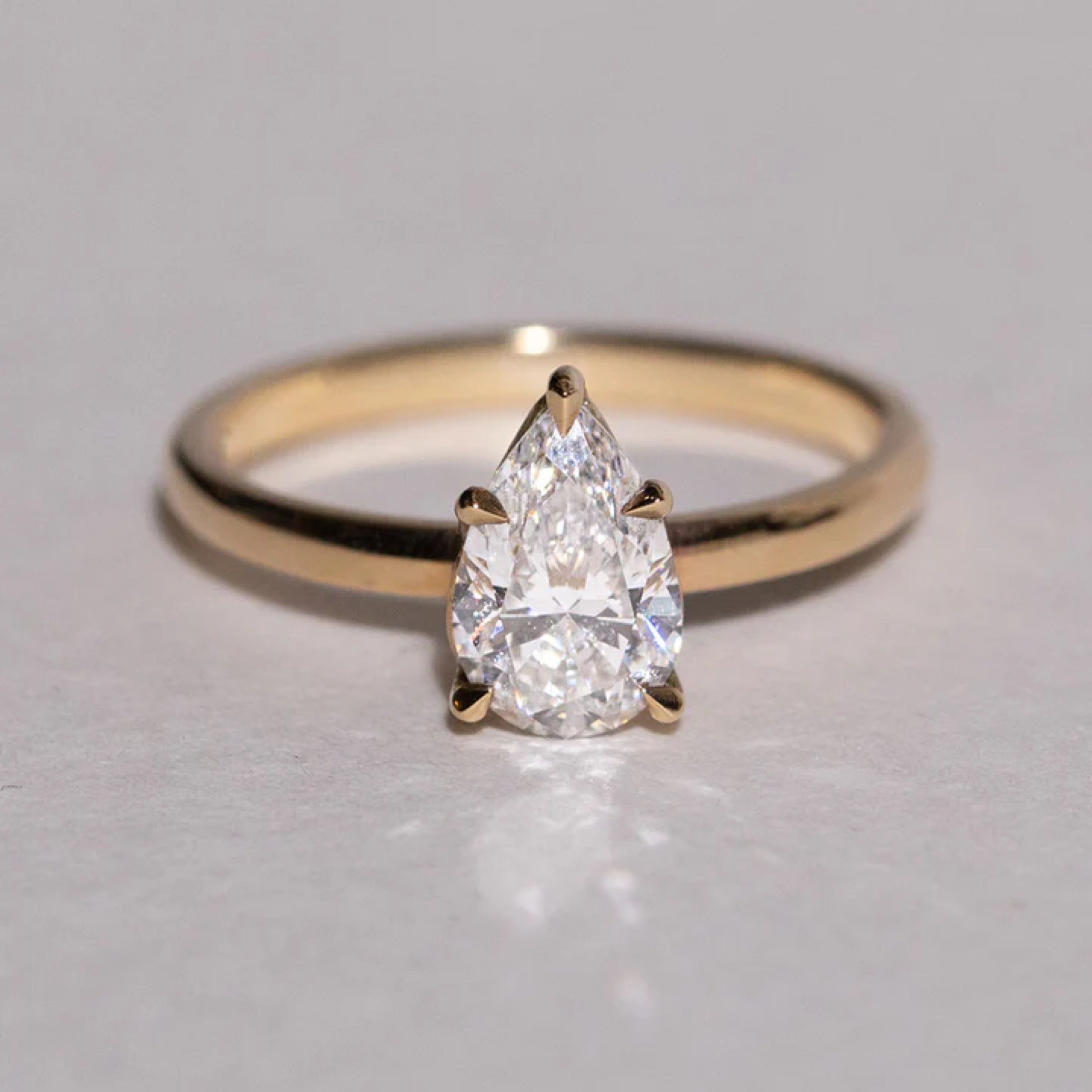 1.11 - 2.5 CT Pear Cut CVD Diamond Solitaire Setting Engagement Ring