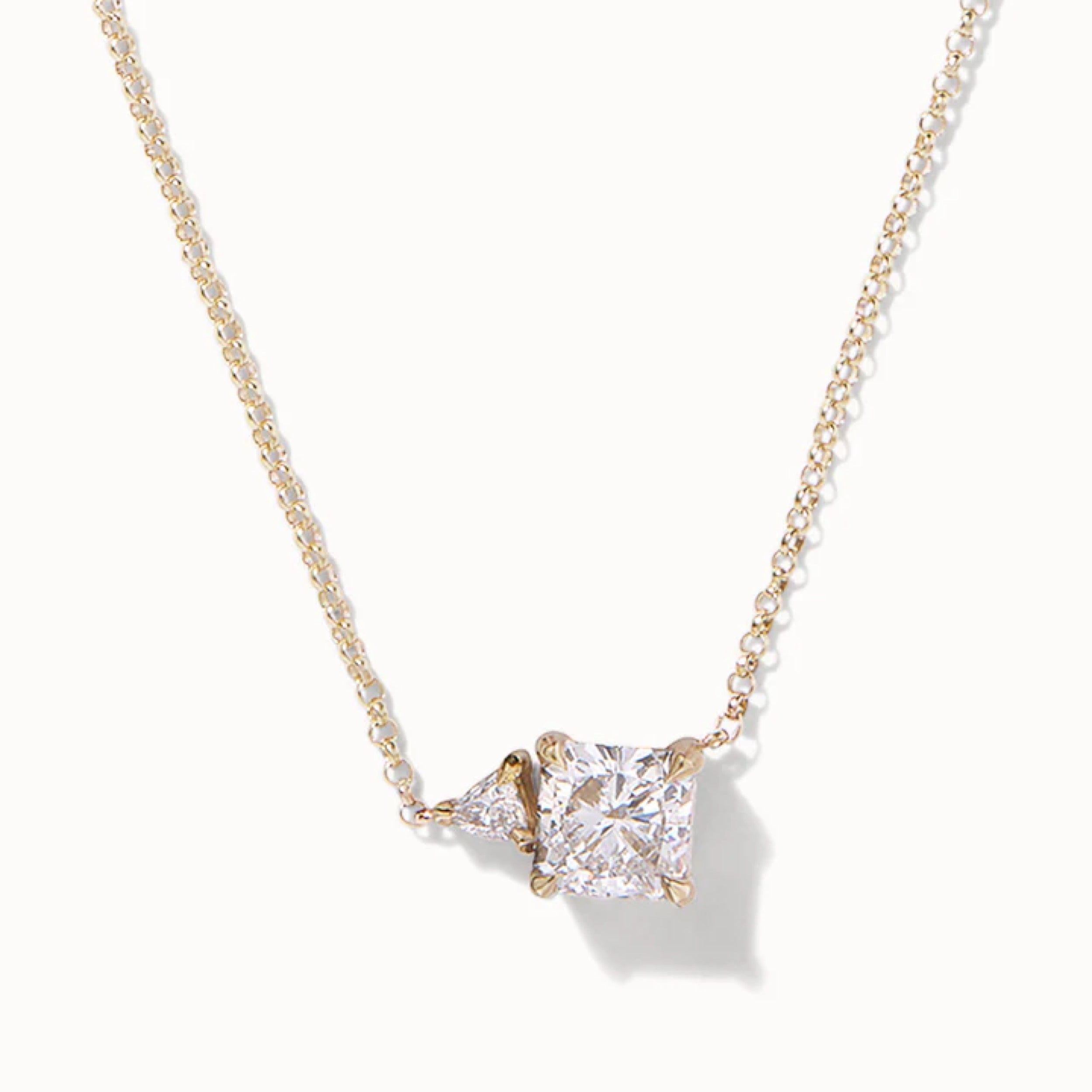 1.01 TCW Trillion & Cushion F/VS Lab Grown Diamond Two Stone Necklace