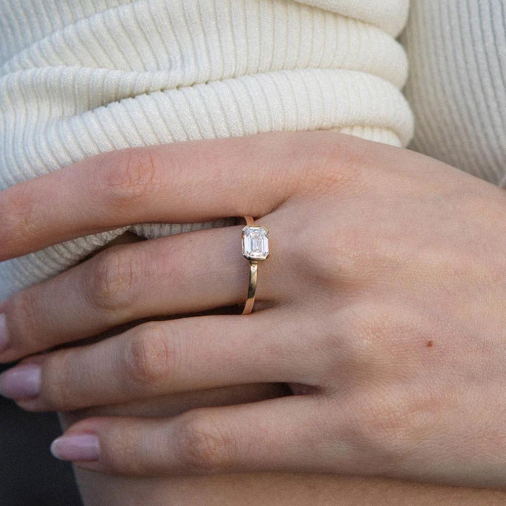 1.0 - 3.0 CT Emerald Cut CVD Diamond Bezel Setting Engagement Ring