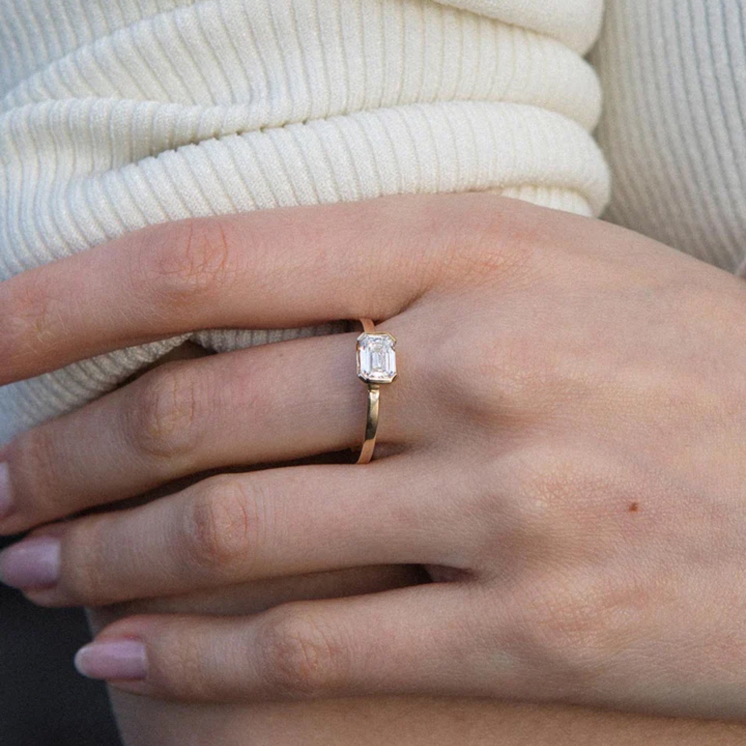 1.0 - 3.0 CT Emerald Cut CVD Diamond Bezel Setting Engagement Ring