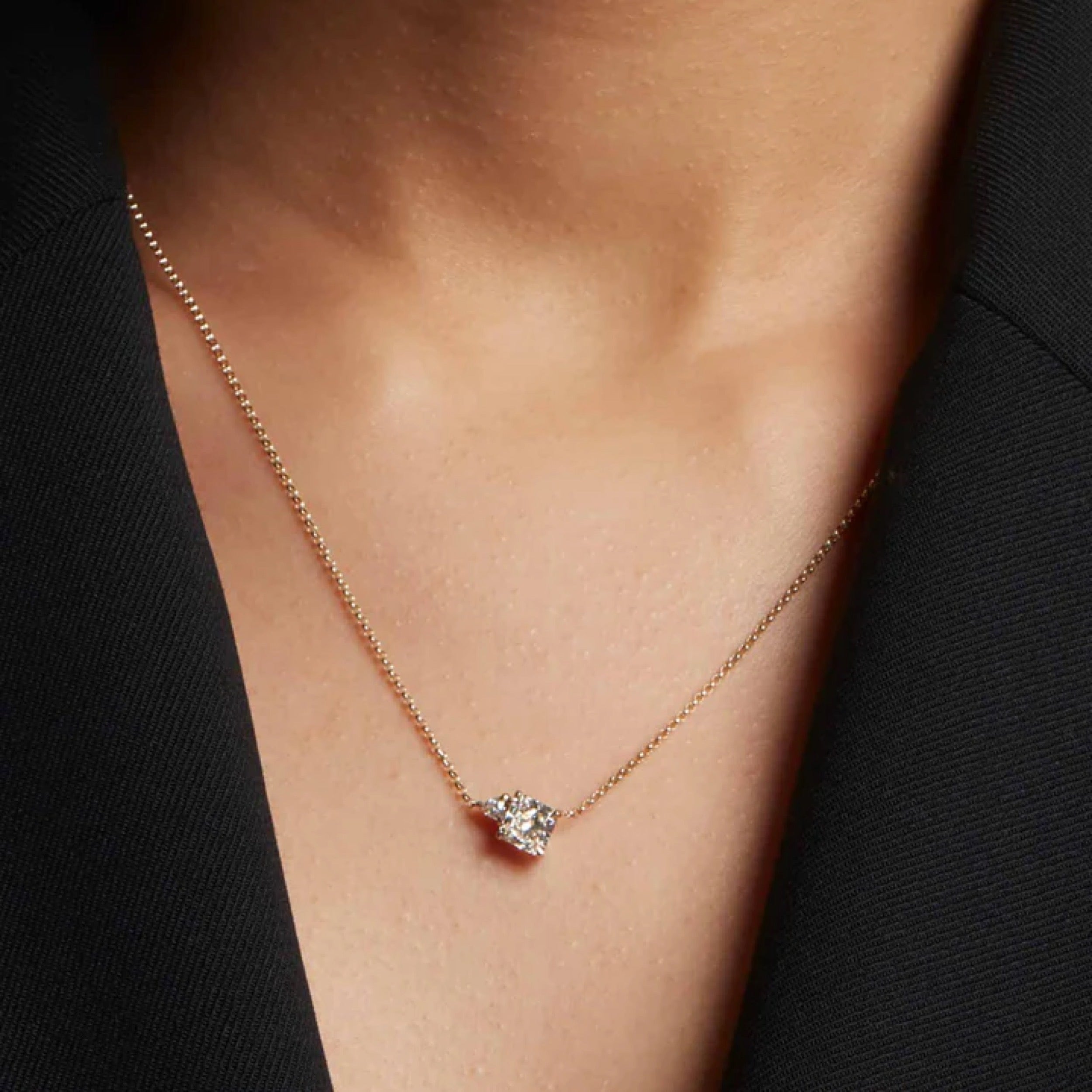 1.01 TCW Trillion & Cushion F/VS Lab Grown Diamond Two Stone Necklace