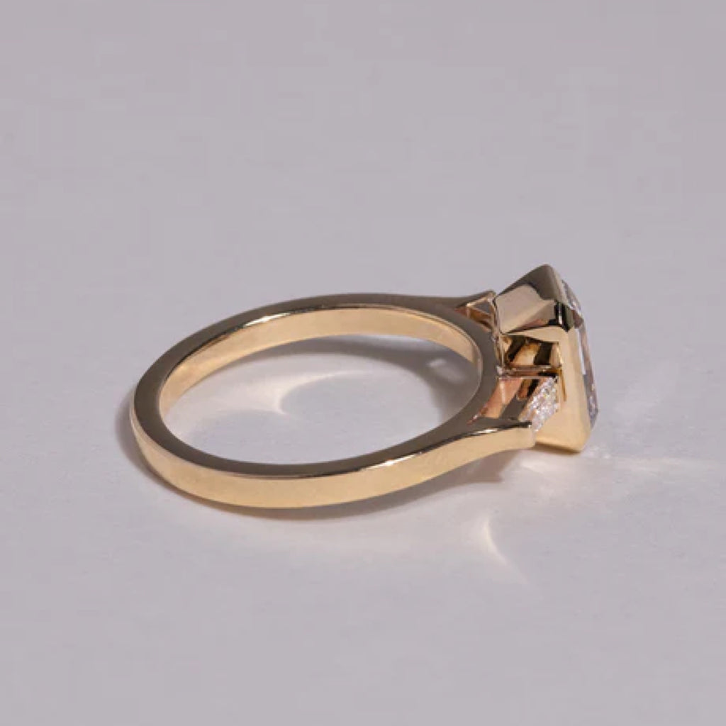 1.51 - 2.5 CT Radiant Cut CVD Diamond Bezel Three Stone Setting Engagement Ring