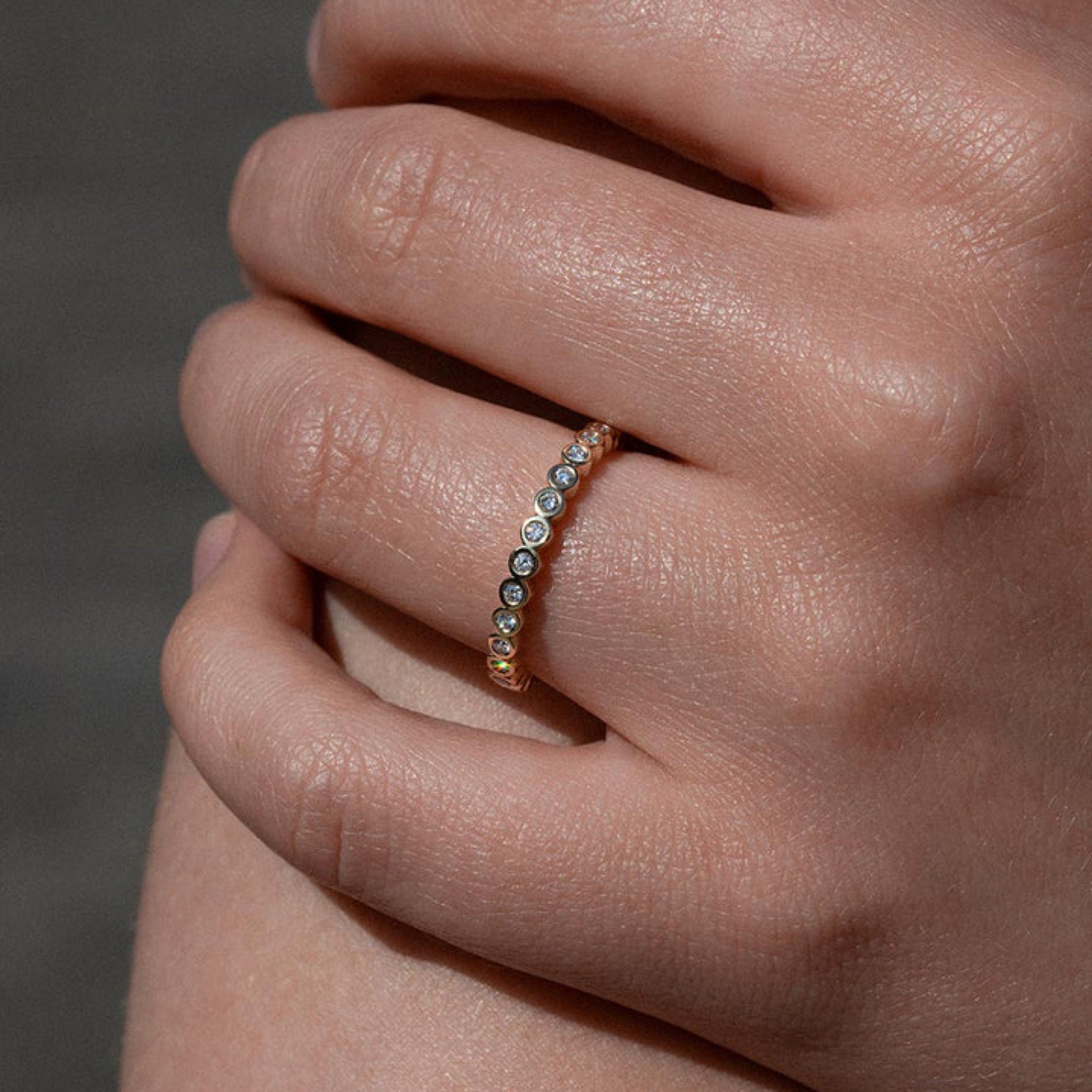 0.19 TCW Round Diamond Bezel Half Eternity Wedding Band