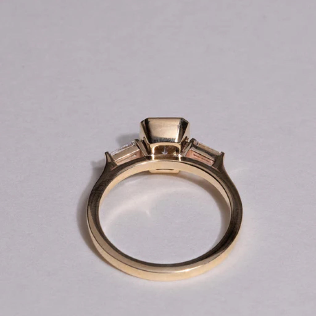 1.51 - 2.5 CT Radiant Cut CVD Diamond Bezel Three Stone Setting Engagement Ring