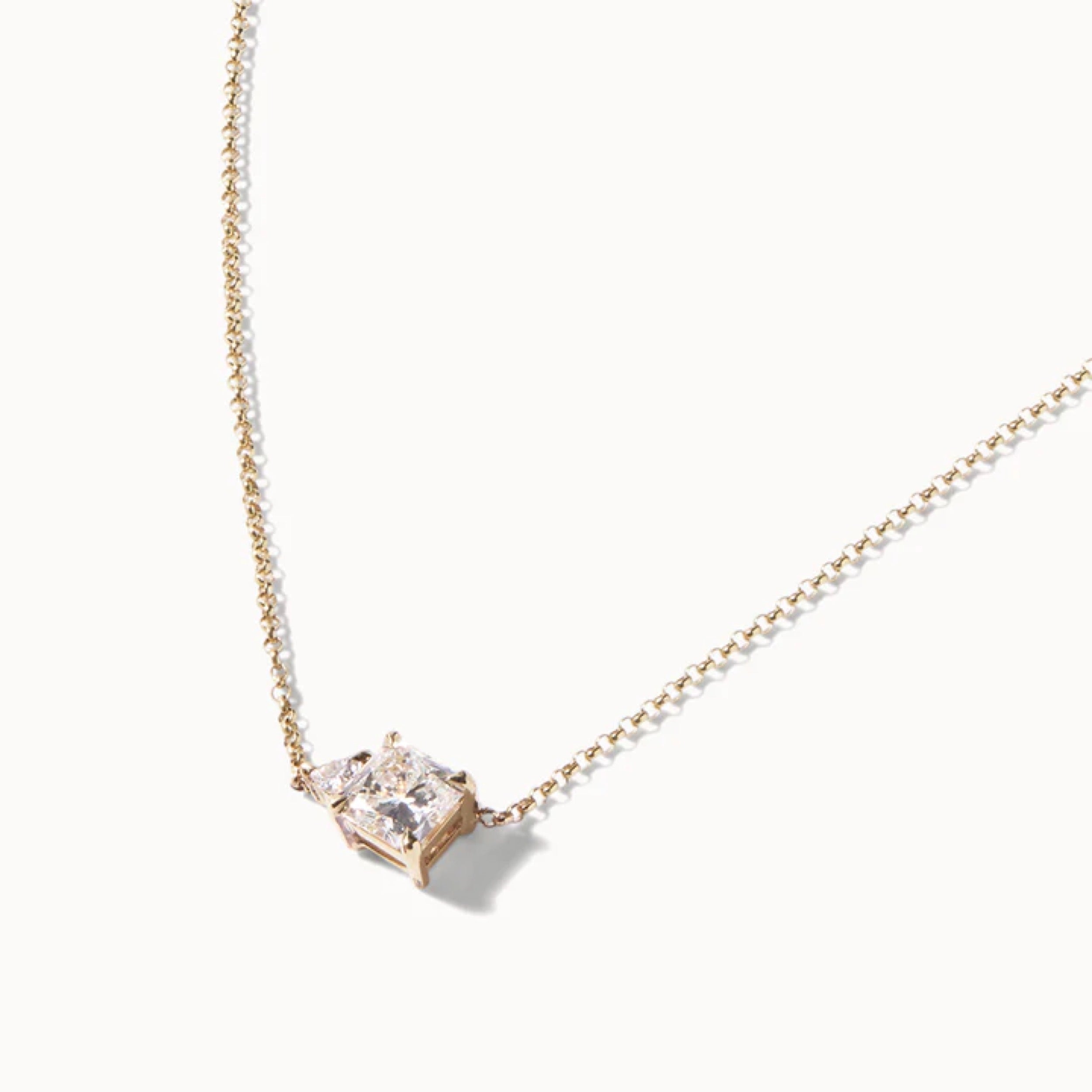 1.01 TCW Trillion & Cushion F/VS Lab Grown Diamond Two Stone Necklace