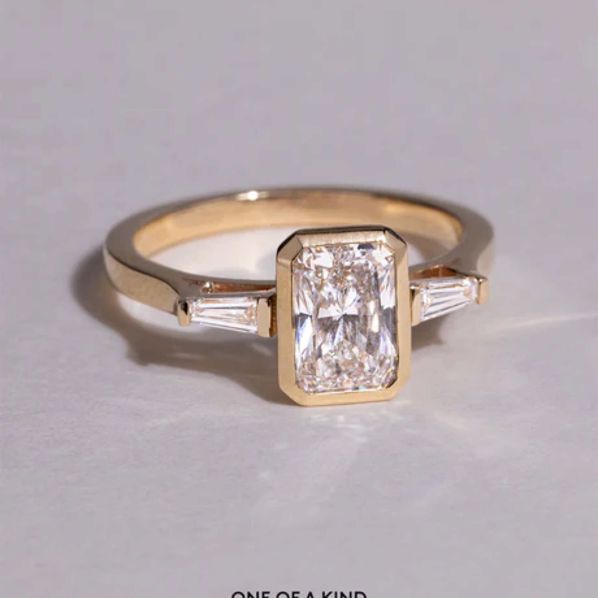 1.51 - 2.5 CT Radiant Cut CVD Diamond Bezel Three Stone Setting Engagement Ring
