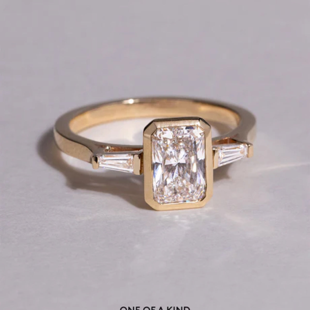 1.51 - 2.5 CT Radiant Cut CVD Diamond Bezel Three Stone Setting Engagement Ring