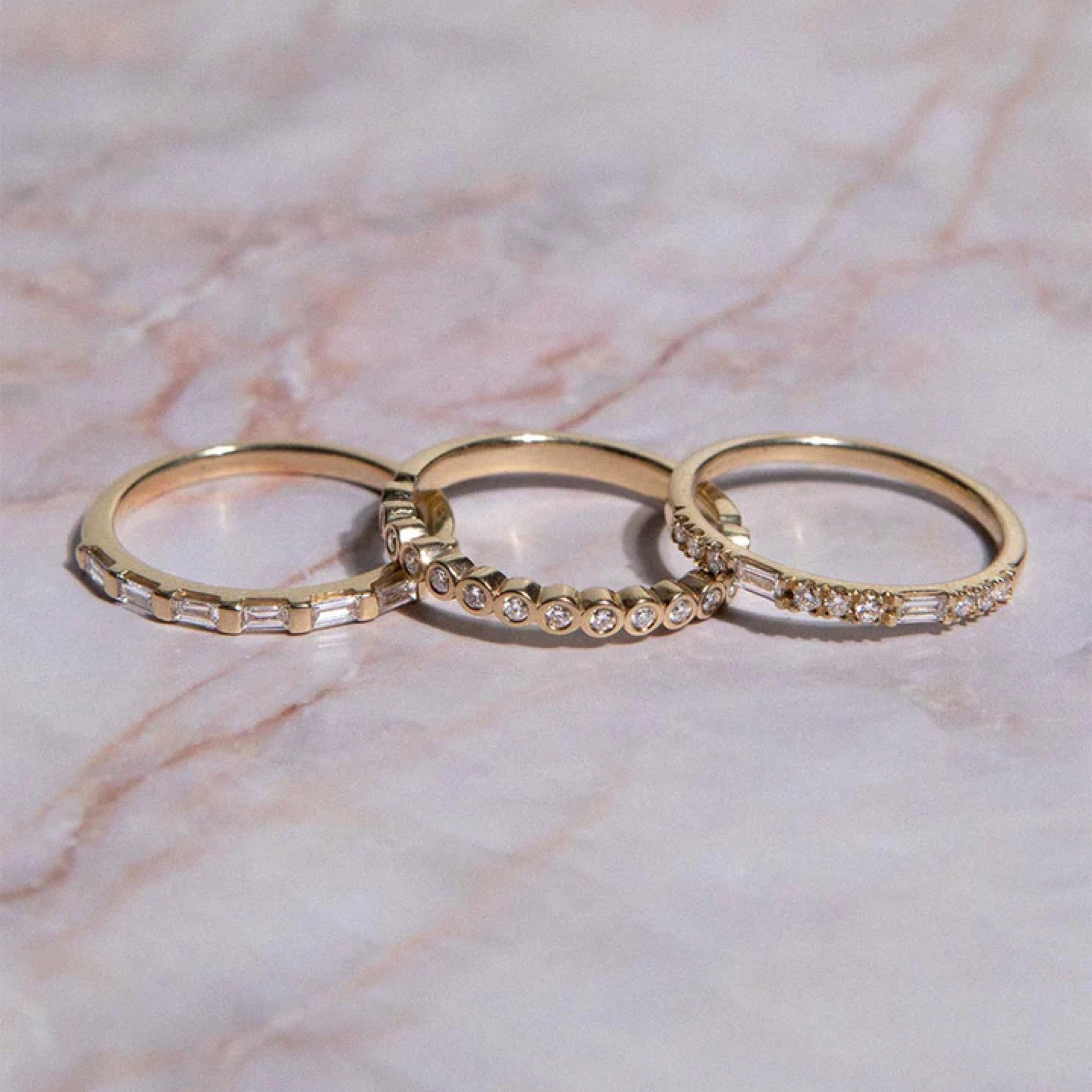 0.19 TCW Round Diamond Bezel Half Eternity Wedding Band