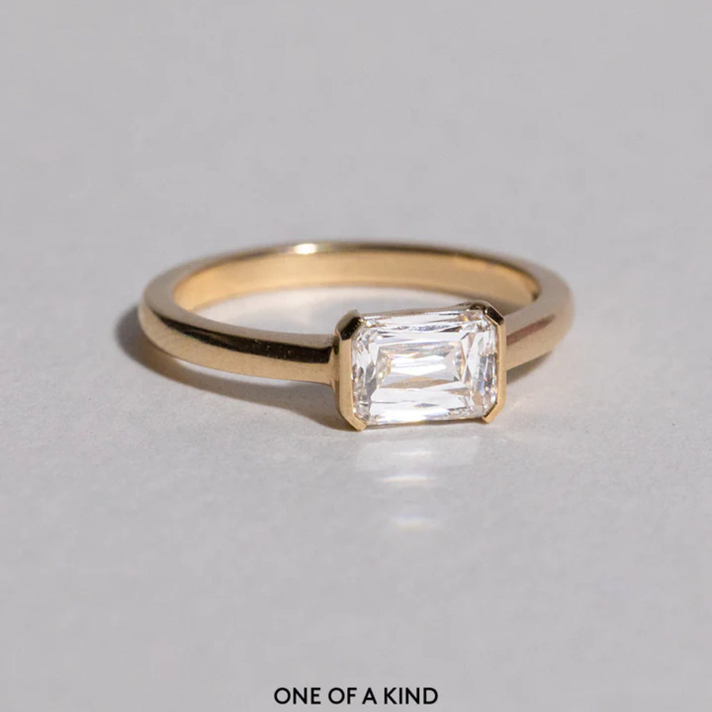 1.2 - 2.5 CT Emerald Cut CVD Diamond Half Bezel Setting Engagement Ring