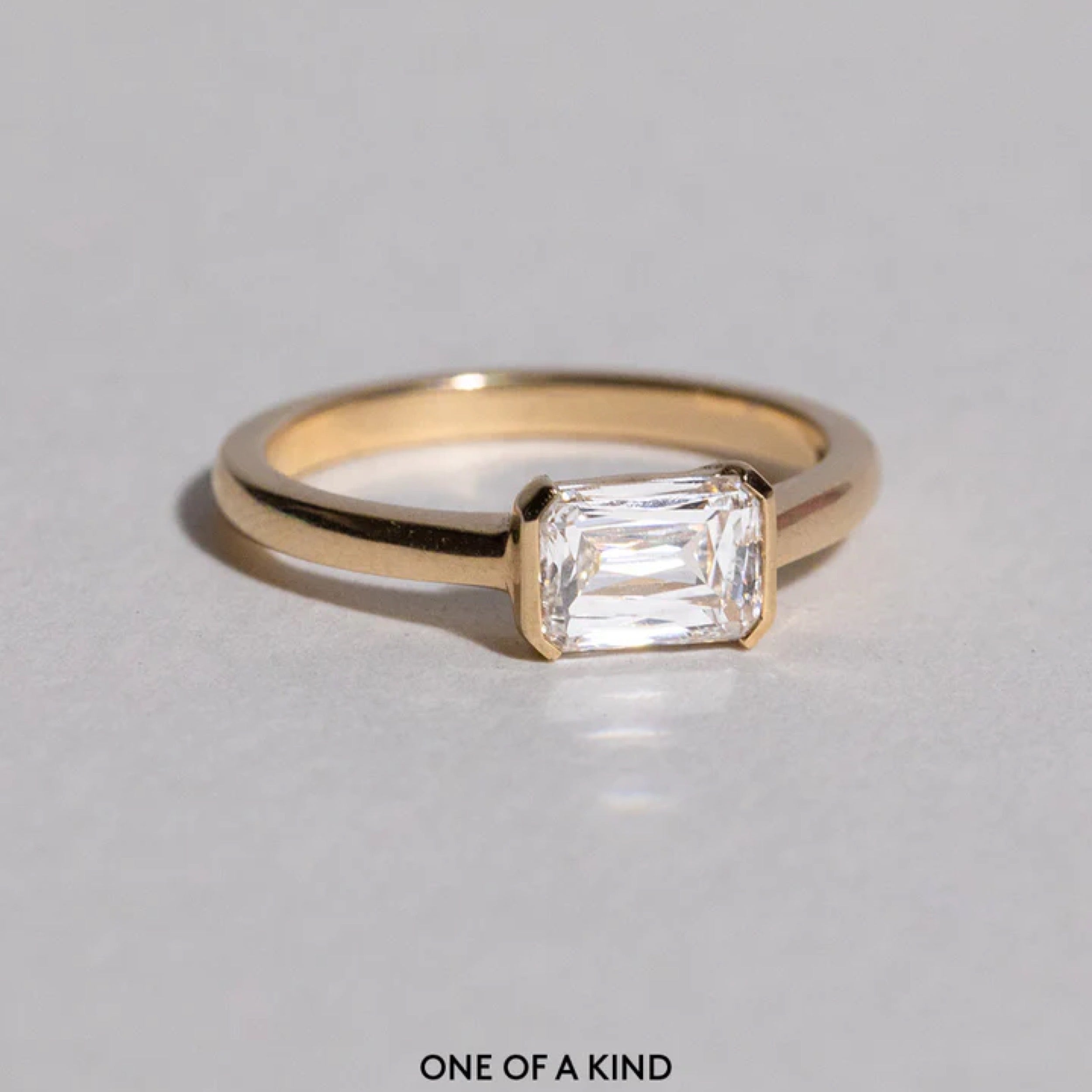 1.2 - 2.5 CT Emerald Cut CVD Diamond Half Bezel Setting Engagement Ring