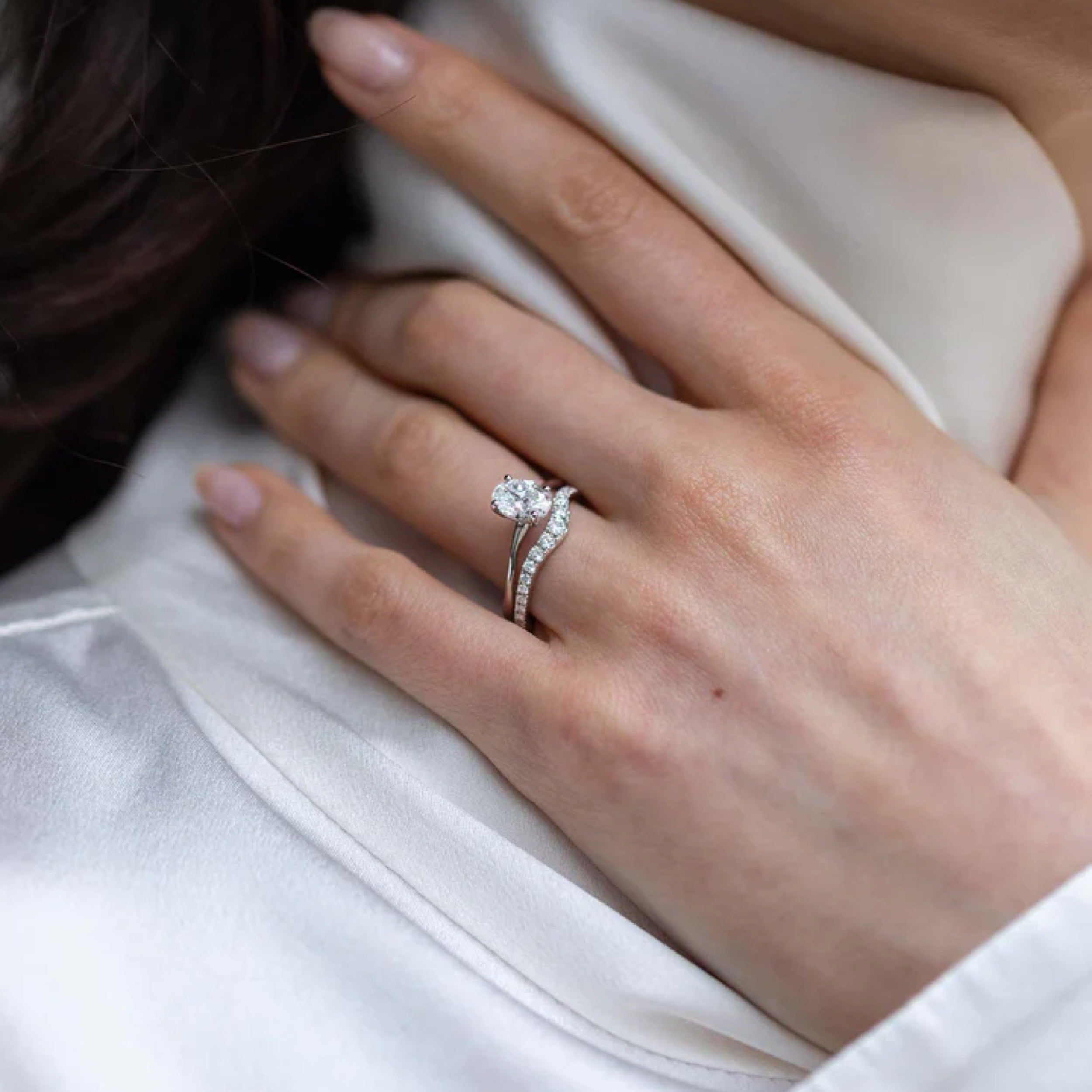 0.50 TCW Round Cut Diamond Curved Wedding Band