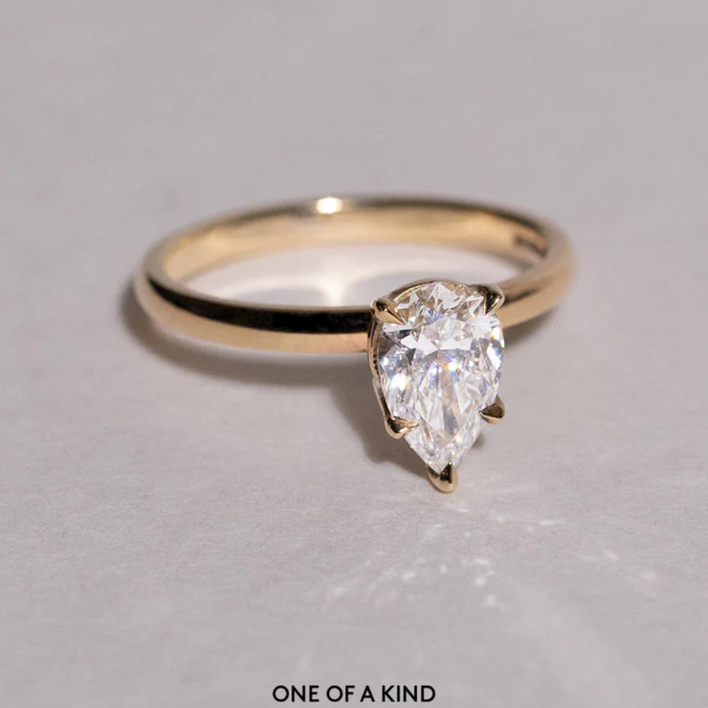 1.11 - 2.5 CT Pear Cut CVD Diamond Solitaire Setting Engagement Ring