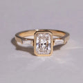 1.51 - 2.5 CT Radiant Cut CVD Diamond Bezel Three Stone Setting Engagement Ring
