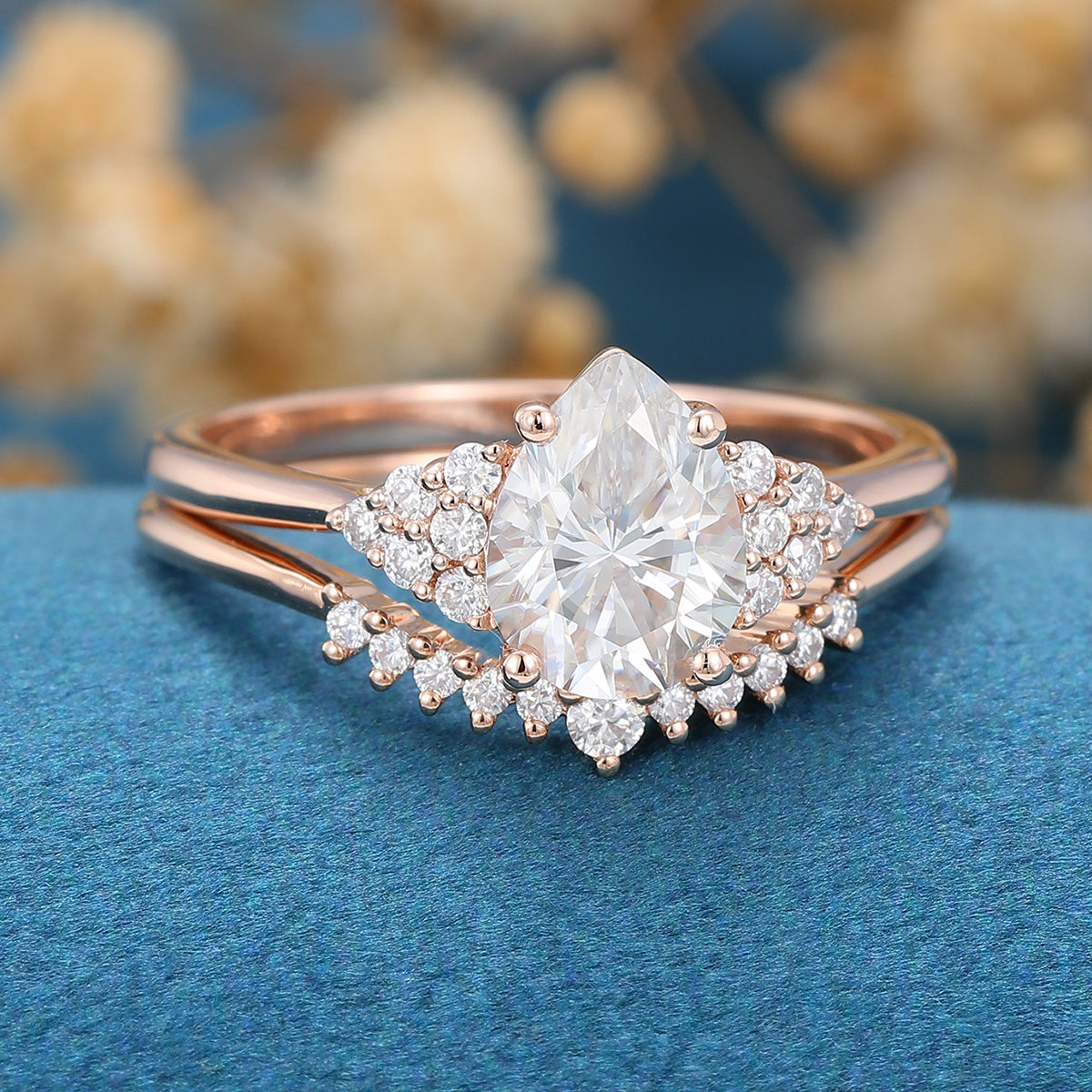 1.0 CT Pear Shaped Moissanite Cluster Bridal Set - Camila Brown