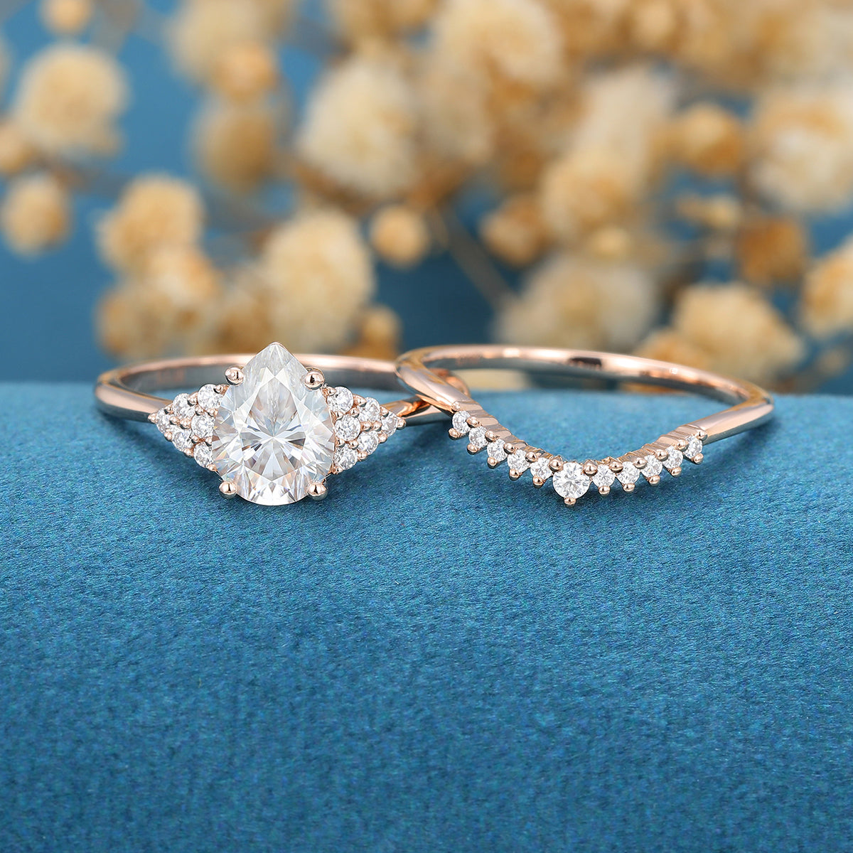 1.0 CT Pear Shaped Moissanite Cluster Bridal Set - Camila Brown