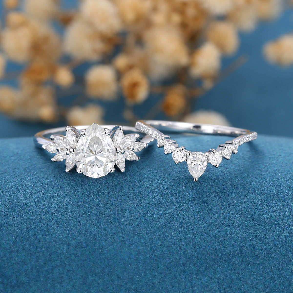 1.0 CT Pear Shaped Moissanite Cluster Bridal Set - Camila Brown