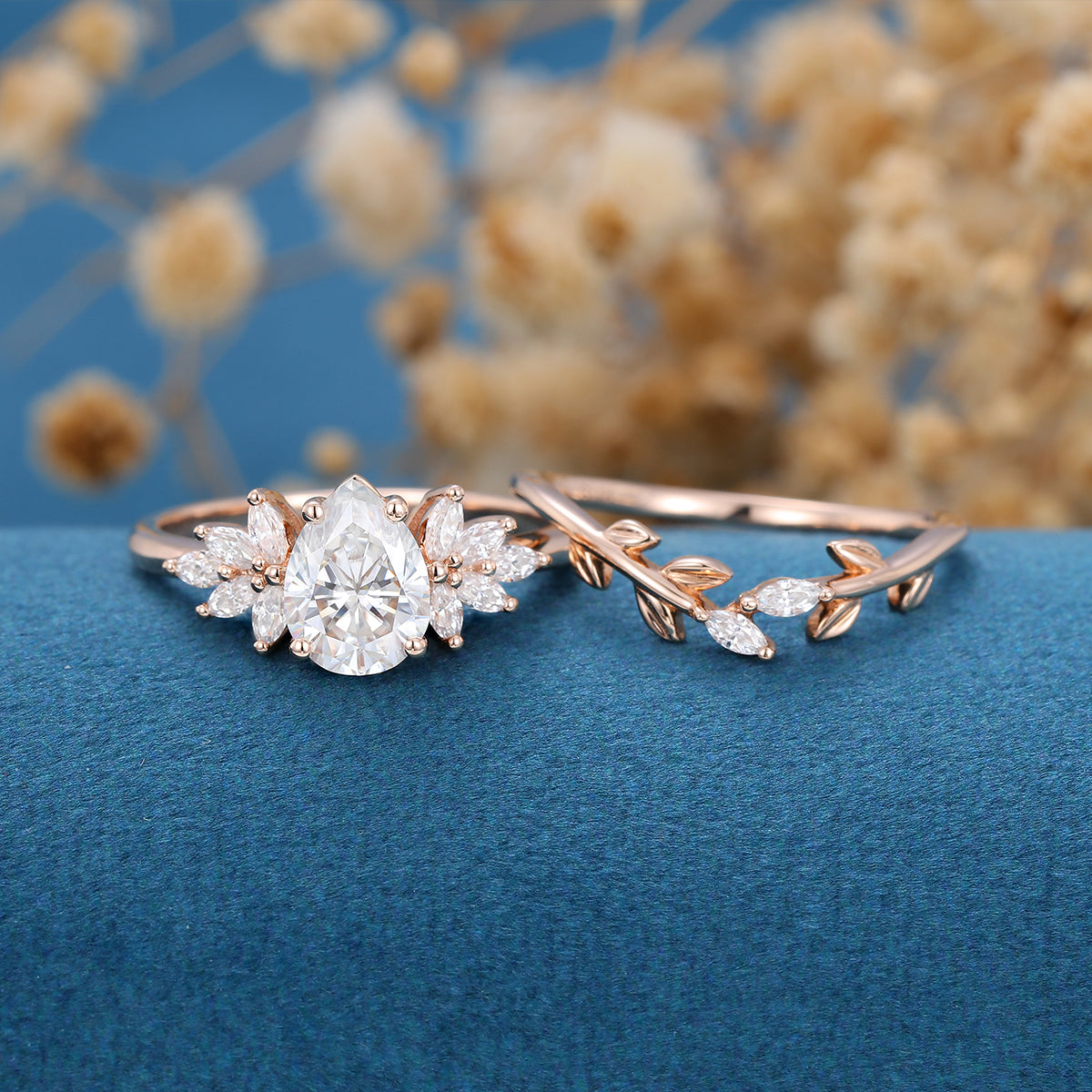 1.0 CT Pear Shaped Moissanite Cluster Bridal Set - Camila Brown