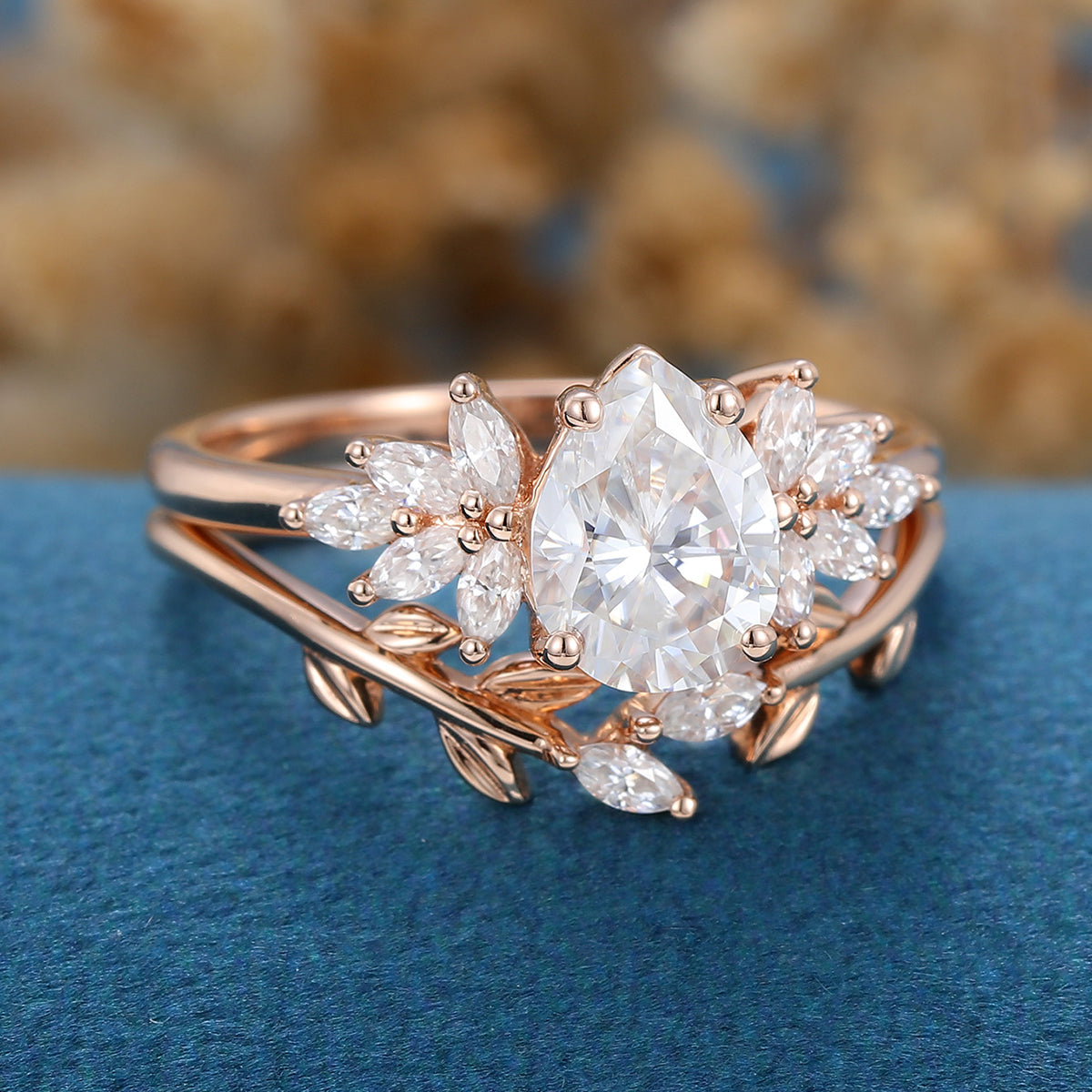 1.0 CT Pear Shaped Moissanite Cluster Bridal Set - Camila Brown