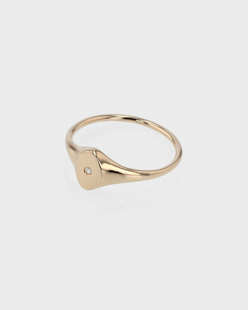 0.015  TCW Round Signet CVD Diamond Minimalist Ring