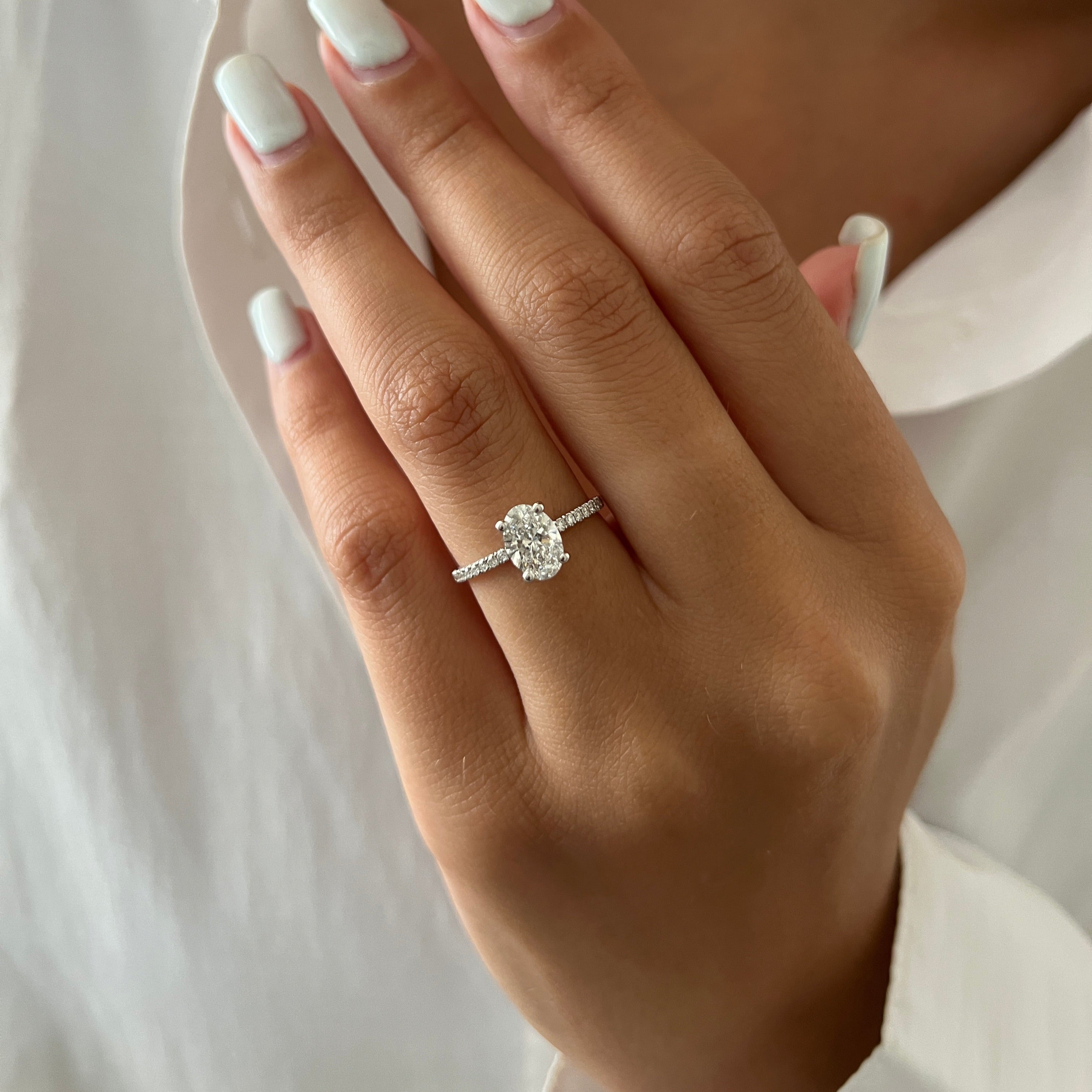 1.0- 3.0CT Oval Lab Grown Diamond Hidden Halo & Pave Engagement Ring