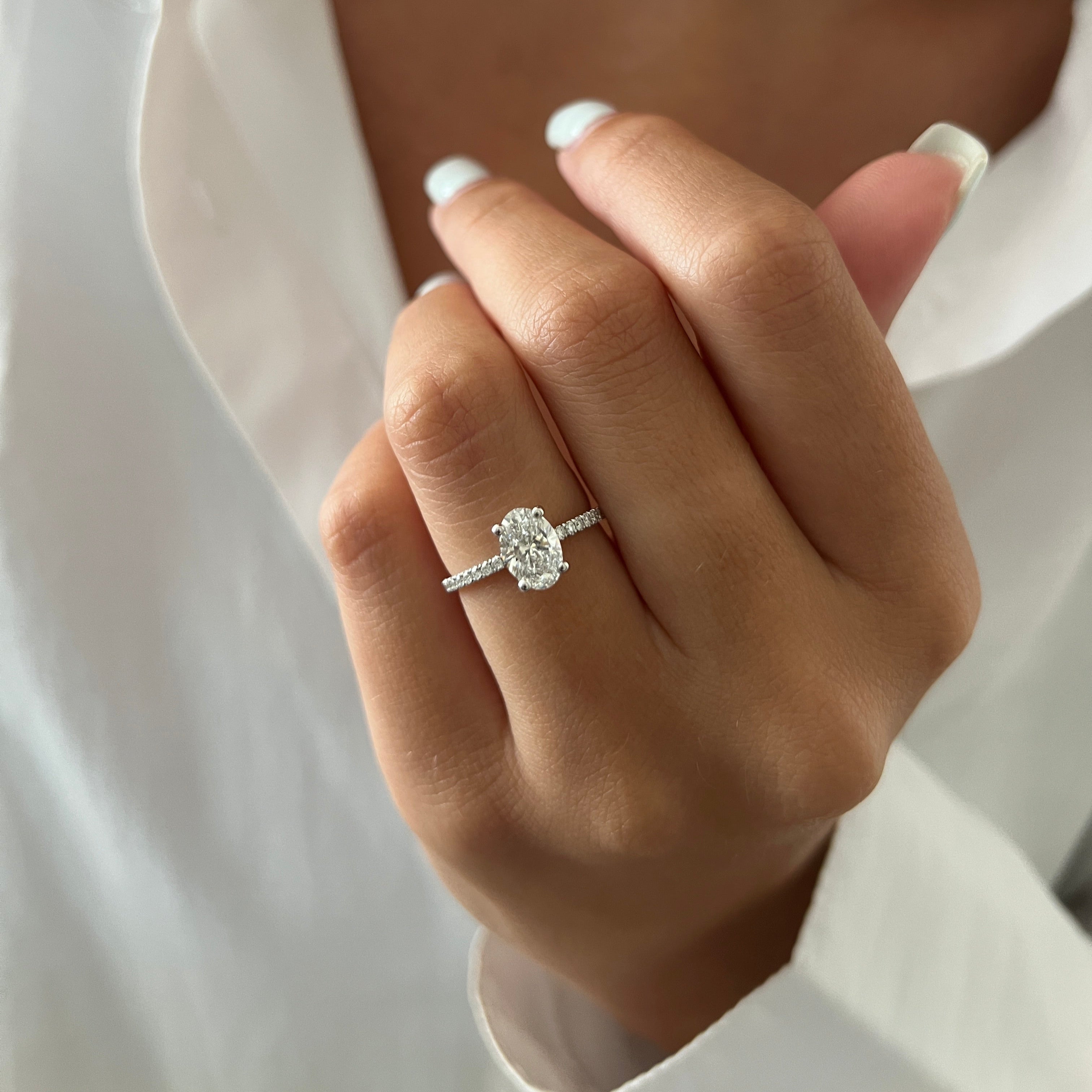 1.0- 3.0CT Oval Lab Grown Diamond Hidden Halo & Pave Engagement Ring