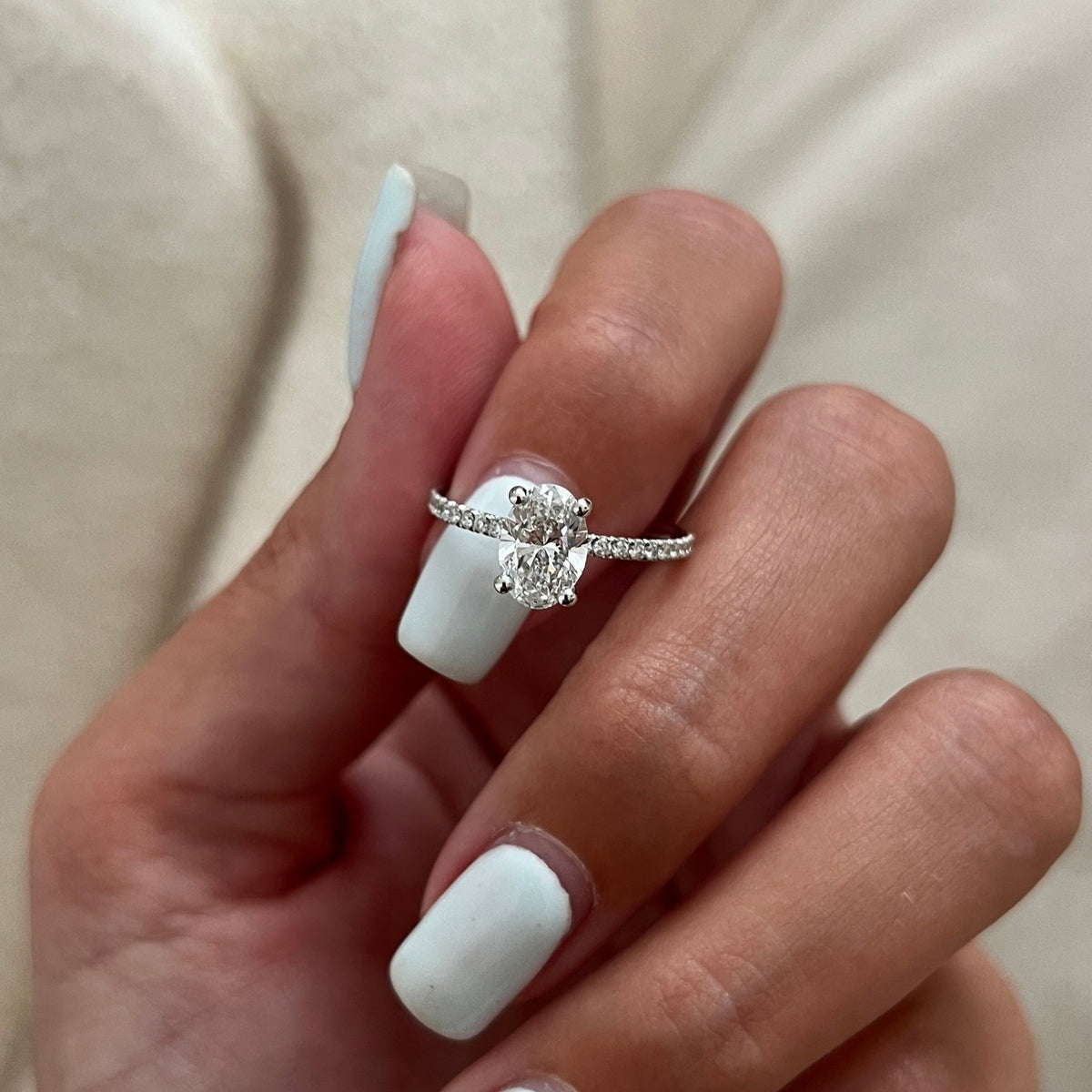 1.0- 3.0CT Oval Lab Grown Diamond Hidden Halo & Pave Engagement Ring