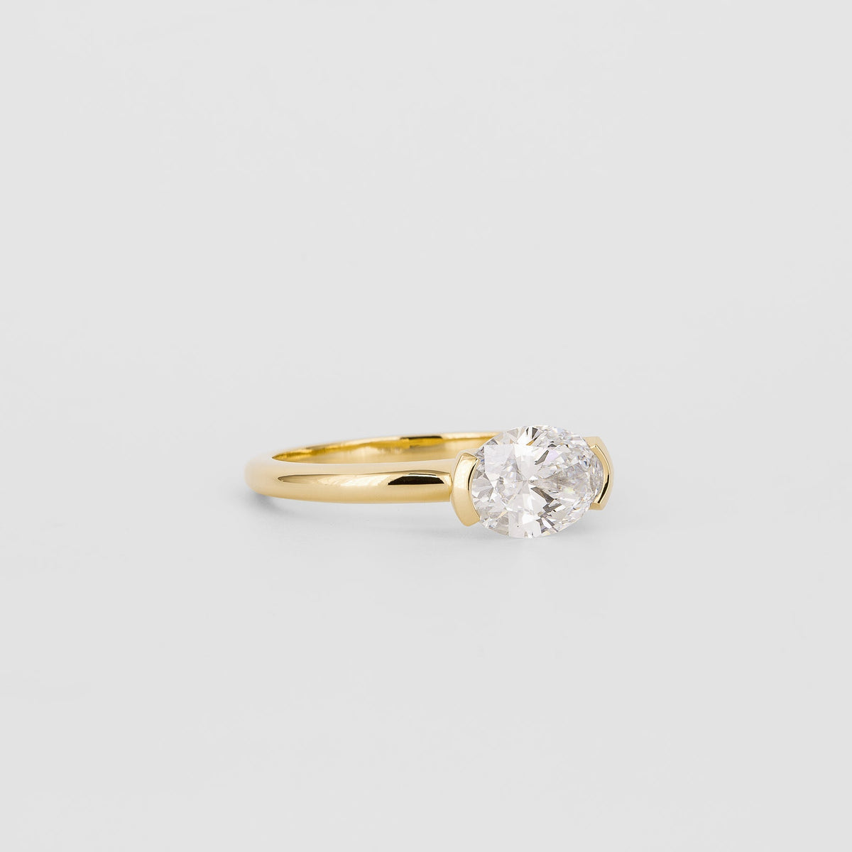 1.00- 3.00 CT Oval Lab Grown Diamond Half Bezel Engagement Ring
