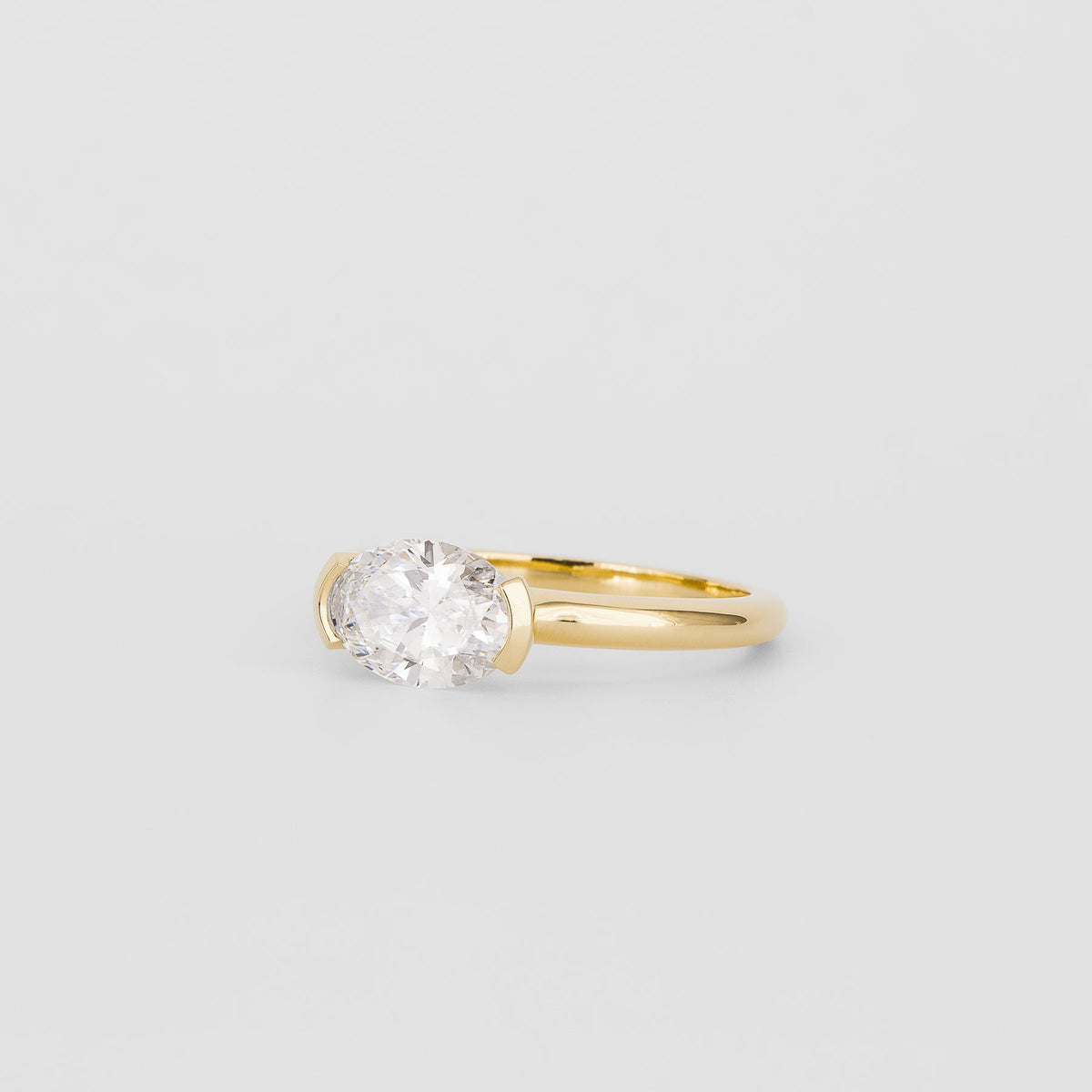 1.00- 3.00 CT Oval Lab Grown Diamond Half Bezel Engagement Ring