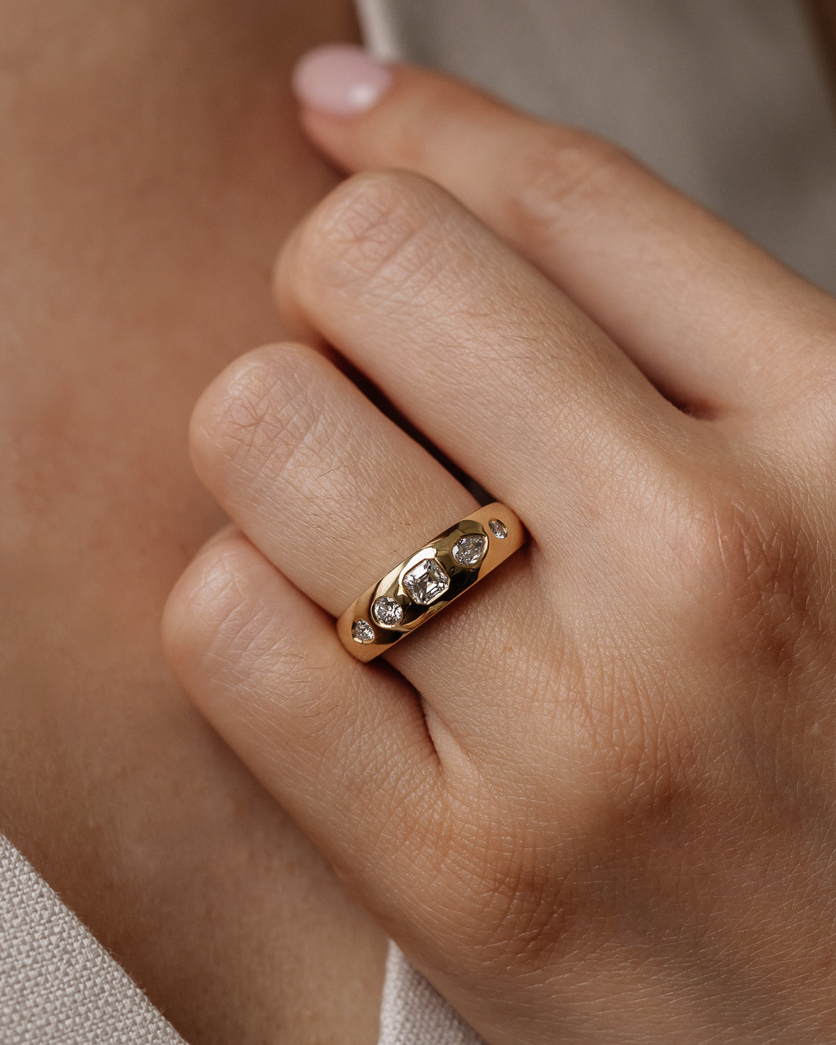 0.44 TCW Round, Pear & Asscher EF- VVS Diamond Bezel Wedding Band