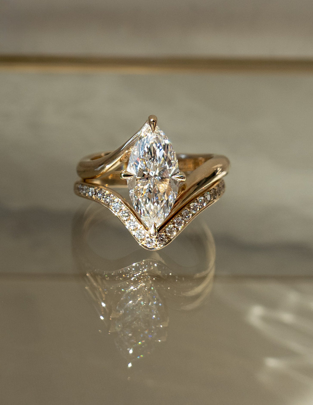 1.0 - 2.0  CT Marquise Cut Lab Grown Diamond  Solitaire Bridal Set