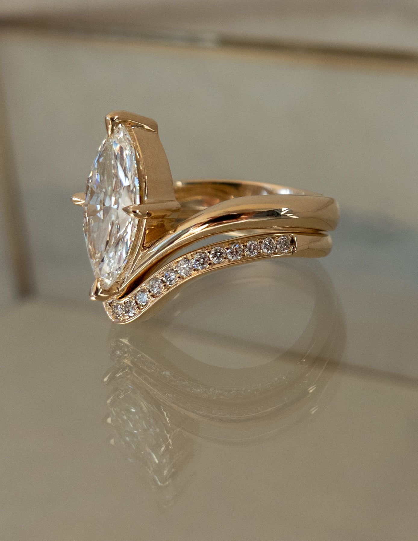1.0 - 2.0  CT Marquise Cut Lab Grown Diamond  Solitaire Bridal Set