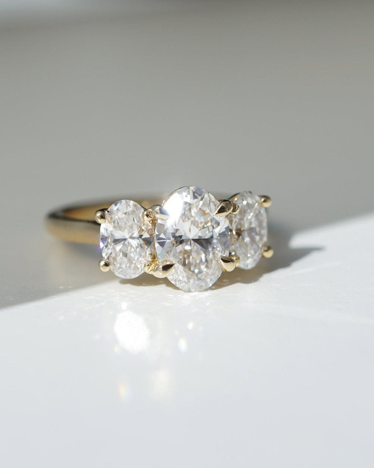 2.0 CT Oval Lab Grown Diamond Three Stone Engagement Ring