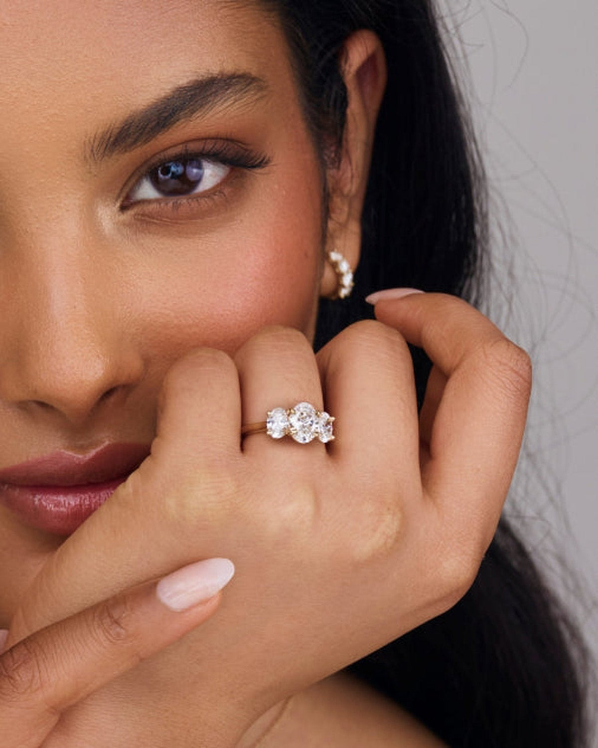 2.0 CT Oval Lab Grown Diamond Three Stone Engagement Ring