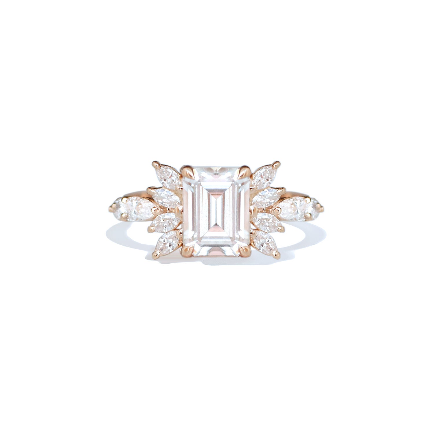 1.50 CT Emerald Shape Lab Grown Cluster Engagement Ring
