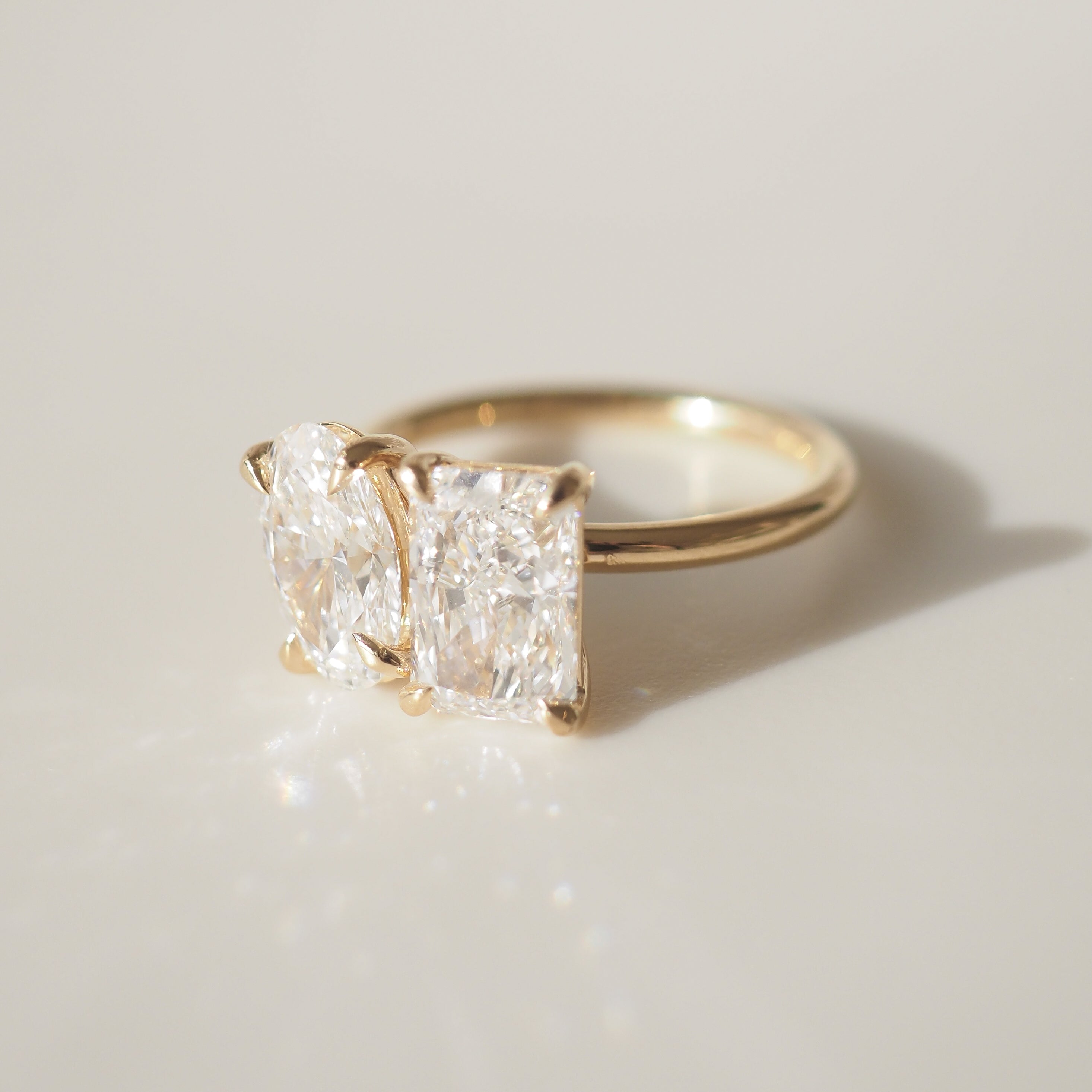 2.0 CT Oval & Radiant Lab Grown Diamond Two Stone Style Engagement Ring