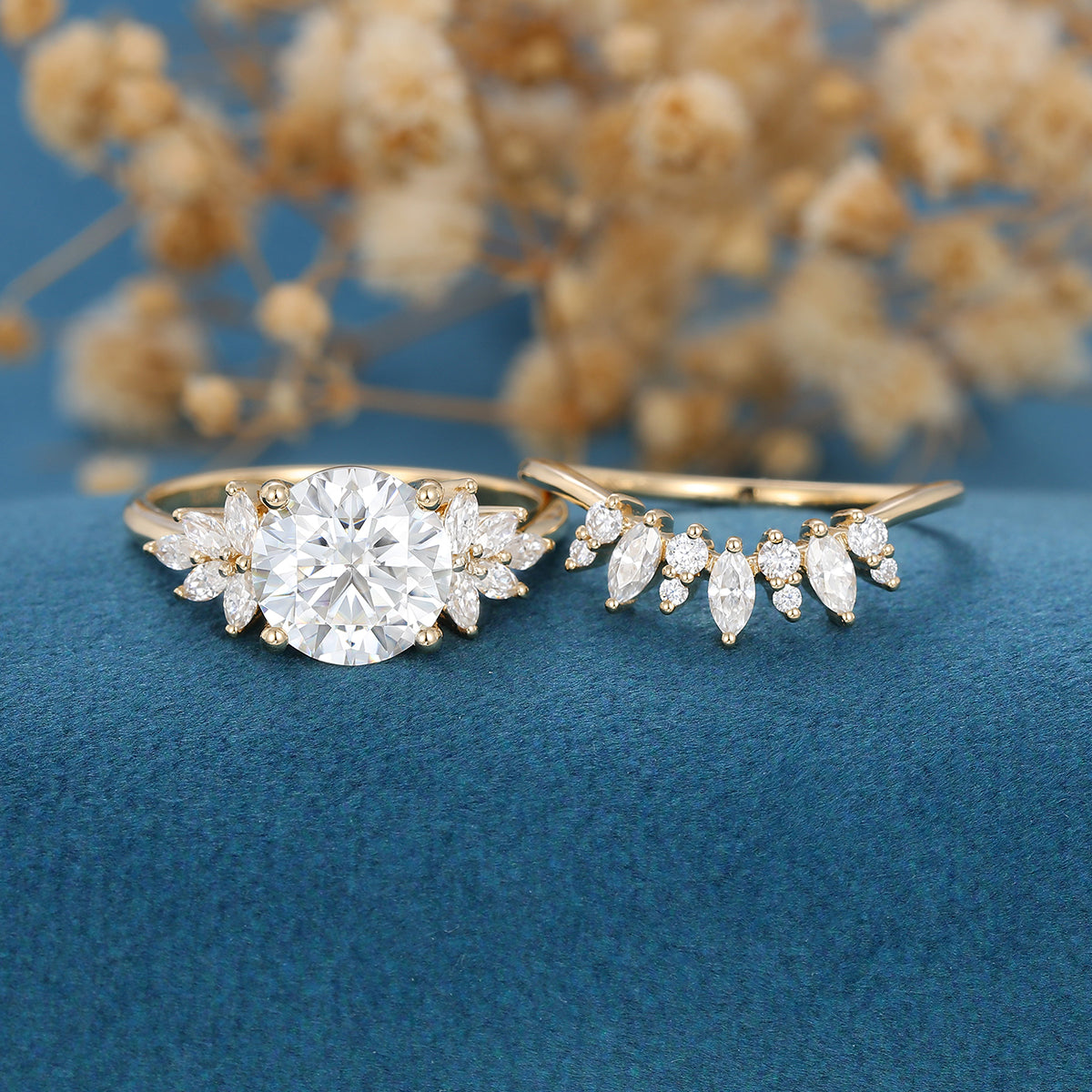 1.90 CT Round Shaped Moissanite Cluster Bridal Set - Camila Brown