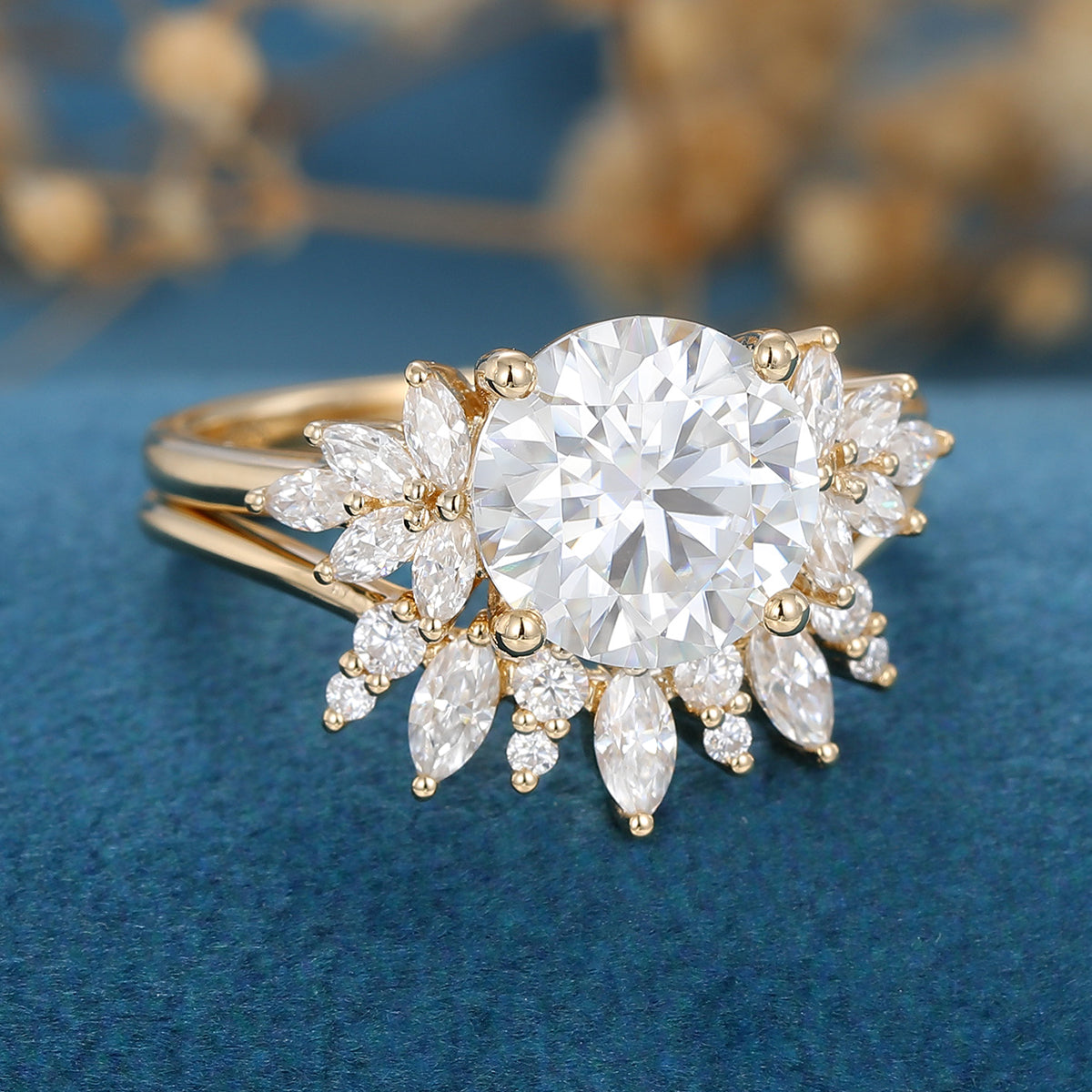 1.90 CT Round Shaped Moissanite Cluster Bridal Set - Camila Brown