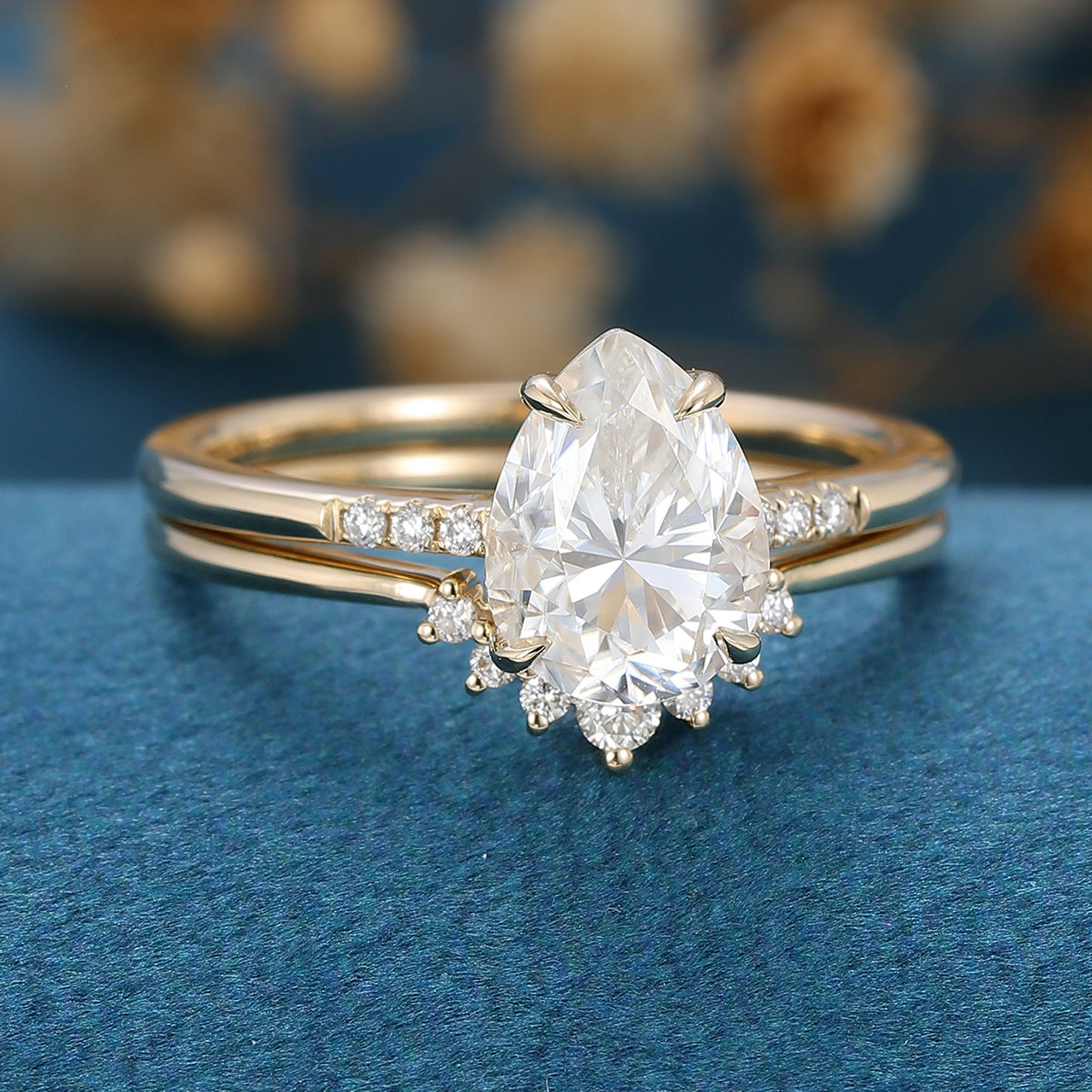 1.0 CT Pear Shaped Moissanite Solitaire Bridal Set - Camila Brown