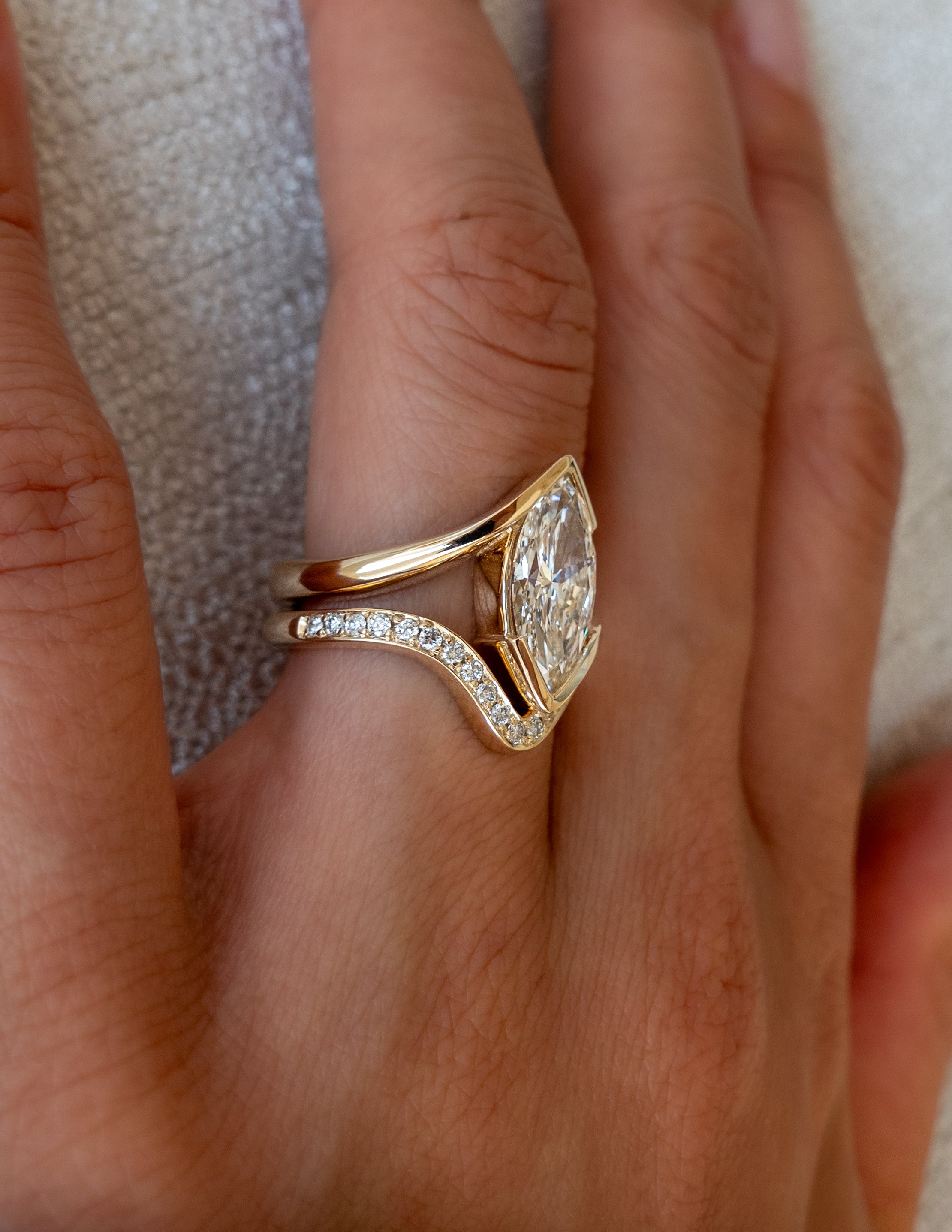 1.0 - 2.0 CT Marquise Shaped Lab Grown Diamond Solitaire Style Bridal Set