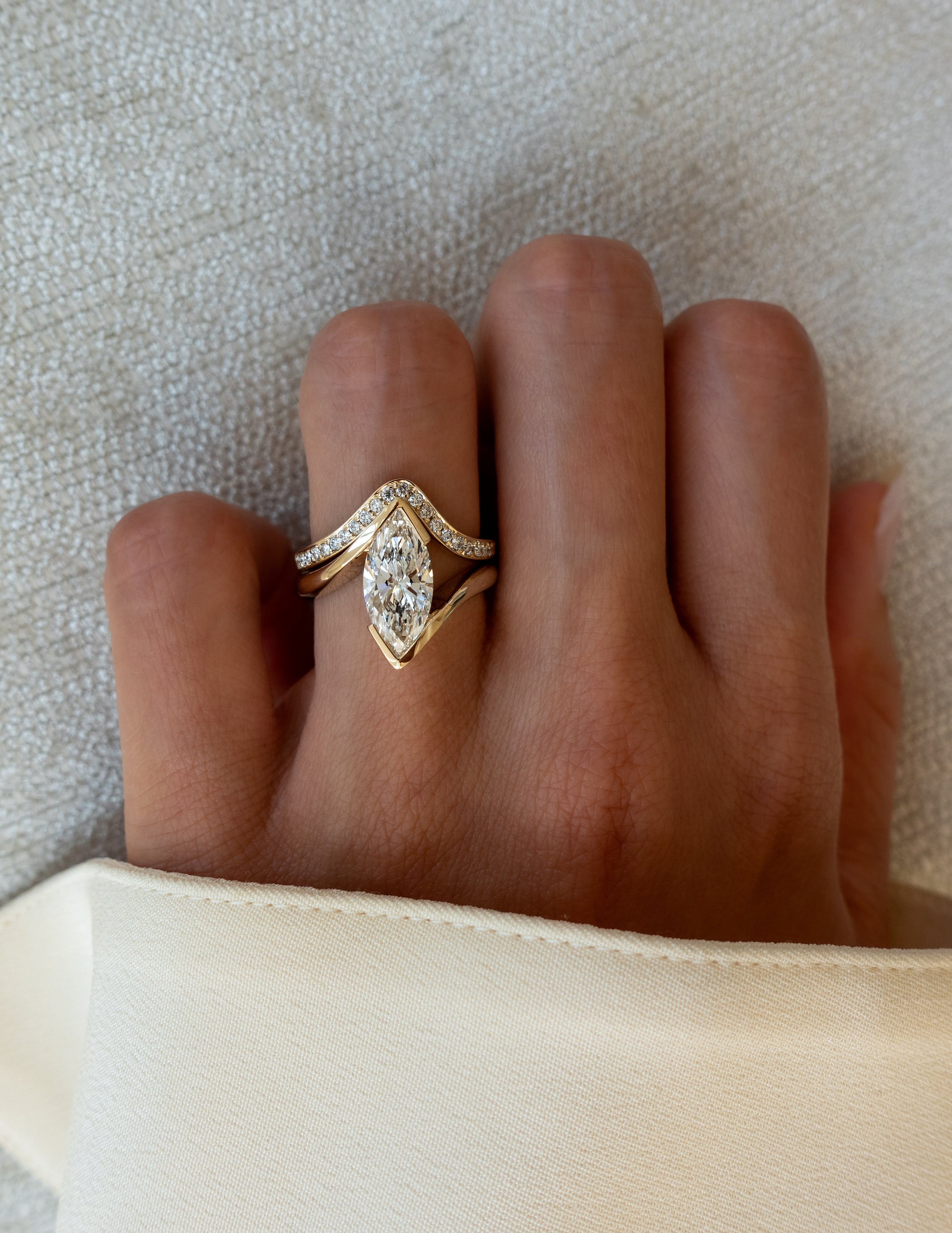 1.0 - 2.0 CT Marquise Shaped Lab Grown Diamond Solitaire Style Bridal Set