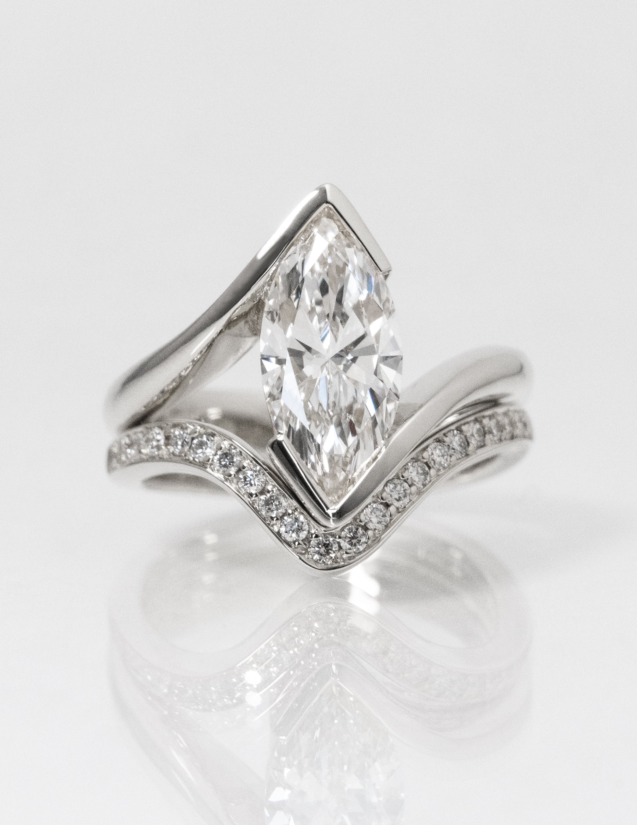 1.0 - 2.0 CT Marquise Shaped Lab Grown Diamond Solitaire Style Bridal Set